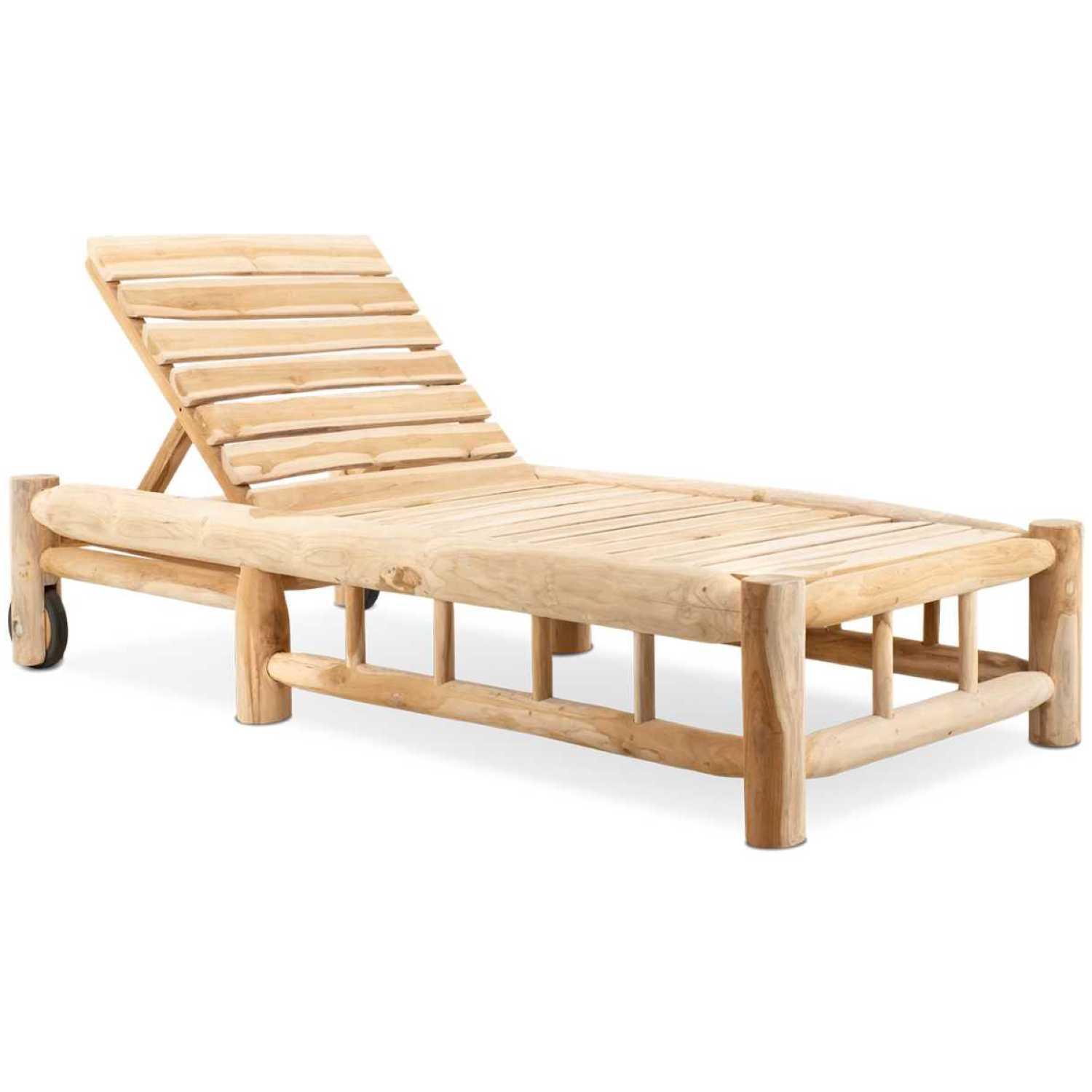 Liegestuhl Sonnenliege Massivholz Teak Woody Baumstamm (mit Rollen)