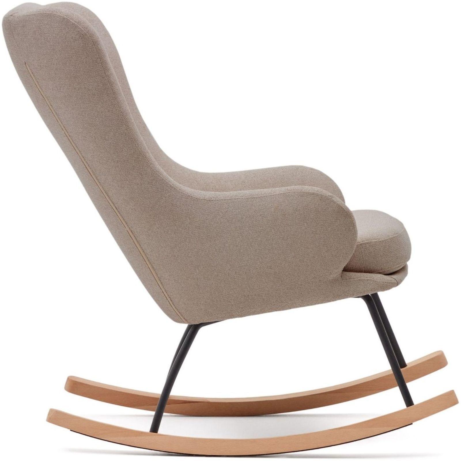 Maustin Schaukelstuhl mit Chenille in Beige und Gestell aus Stahl und Buchenholz
