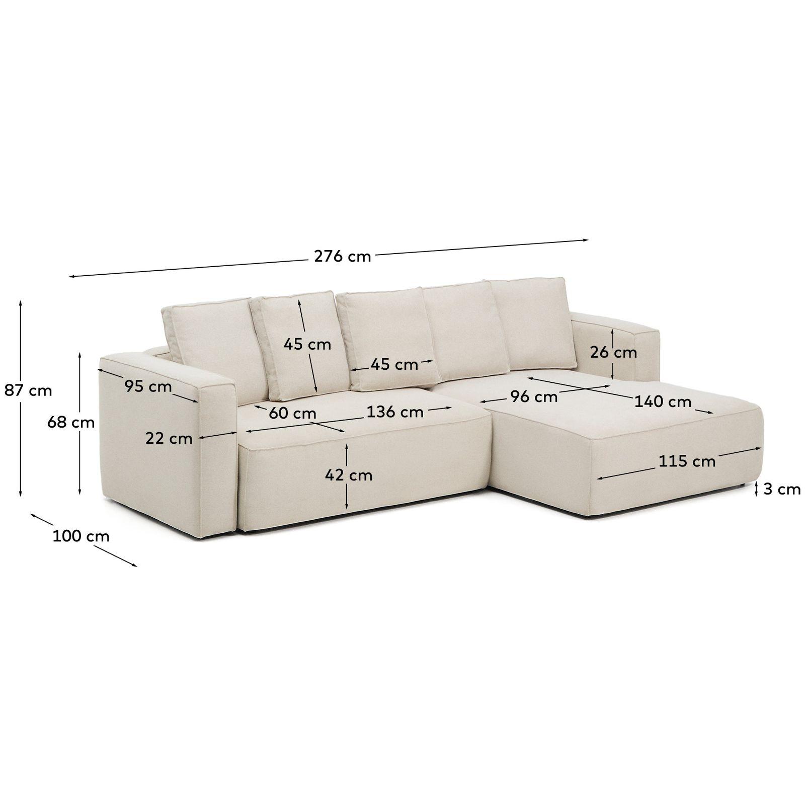 3-Sitzer Ecksofa Bettsofa Marela mit Chaiselongue rechts in beiger Chenille 276 cm FSC Mix Credit