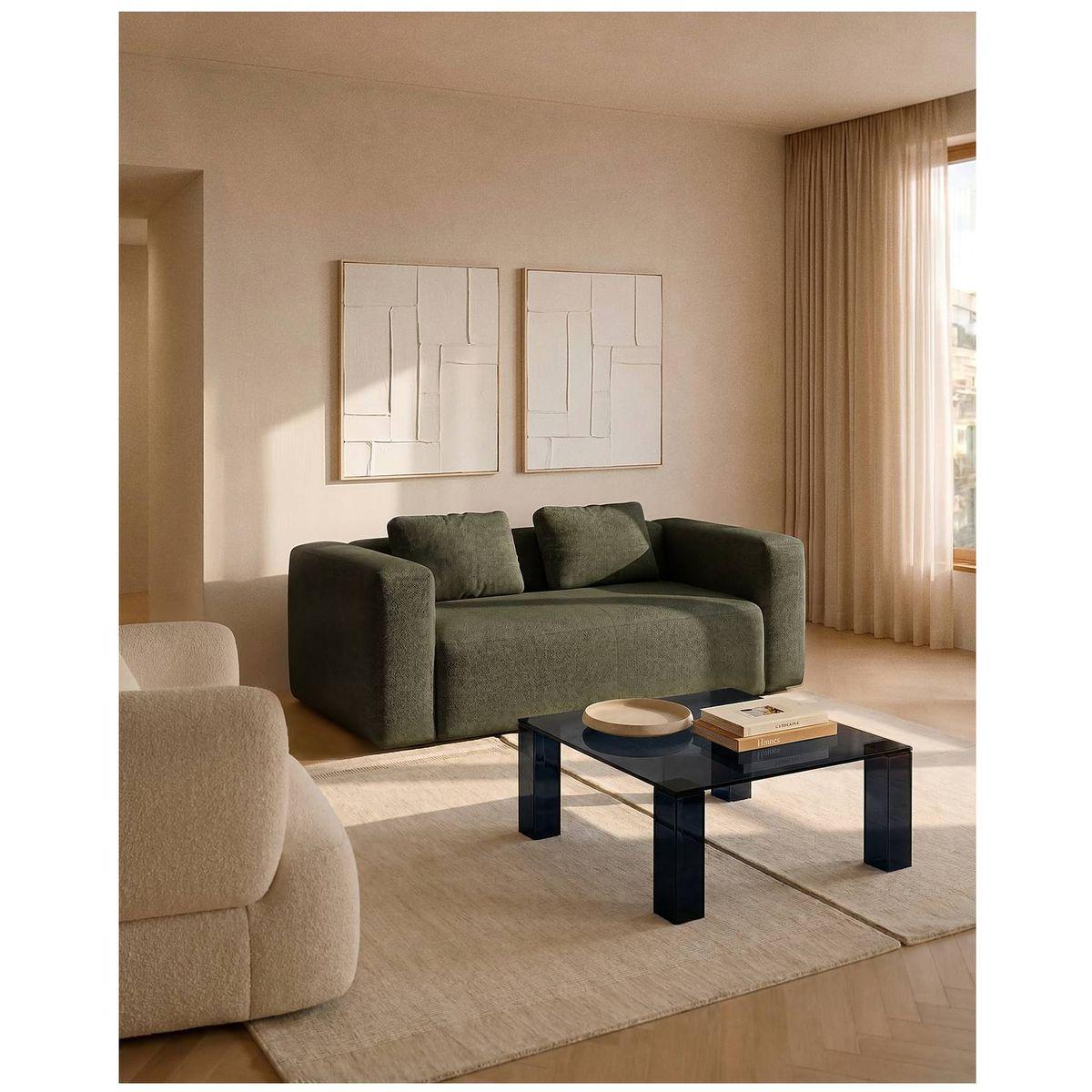 2-Sitzer-Sofa Blok in moosgrüner Chenille 210 cm FSC Mix Credit