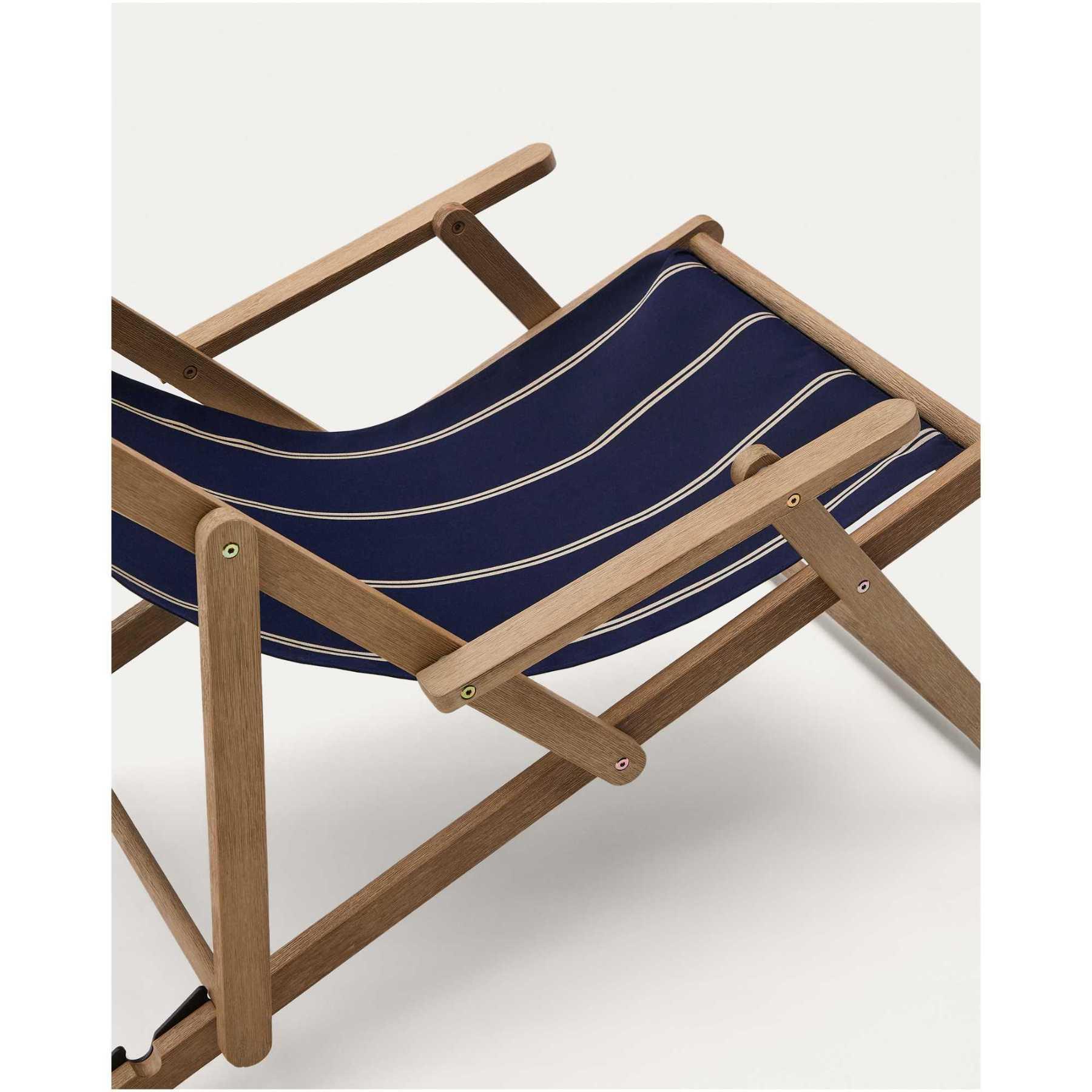 Blau-beige gestreifter klappbarer Outdoor-Liegestuhl Vilara aus massivem Akazienholz, FSC 100%