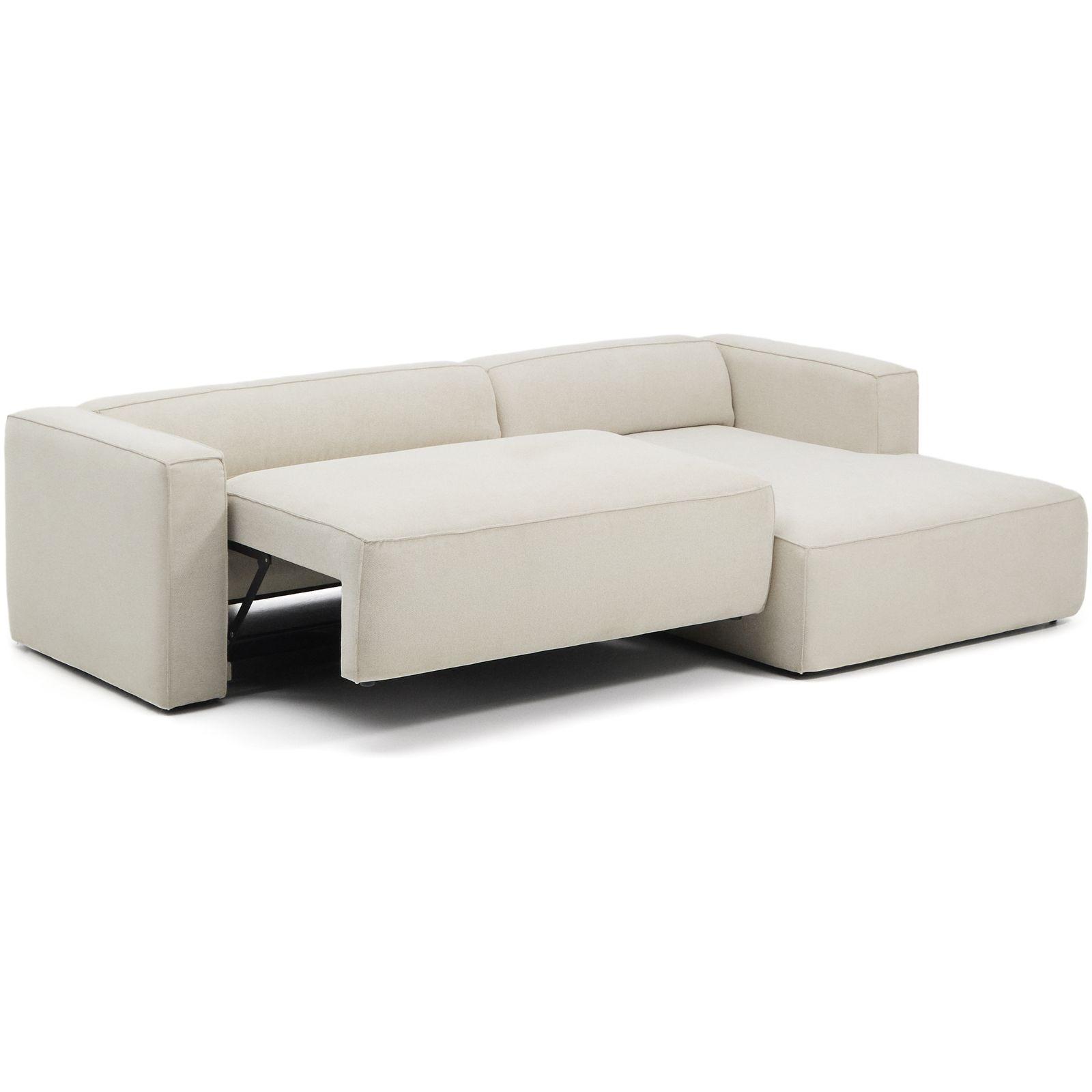 3-Sitzer Ecksofa Bettsofa Marela mit Chaiselongue rechts in beiger Chenille 276 cm FSC Mix Credit