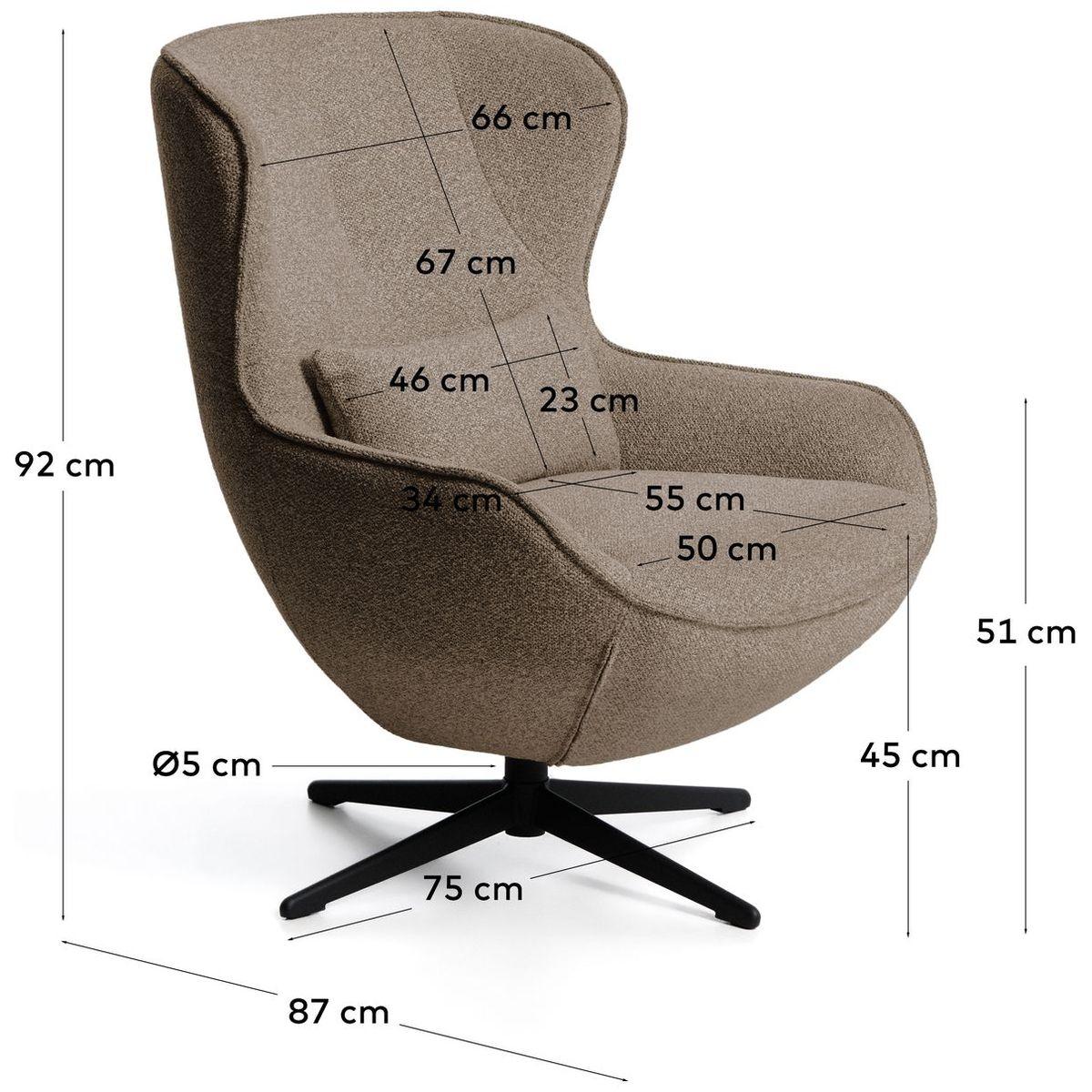 Drehsessel Sorile mit brauner Chenille und schwarz lackiertem Stahl FSC 100%