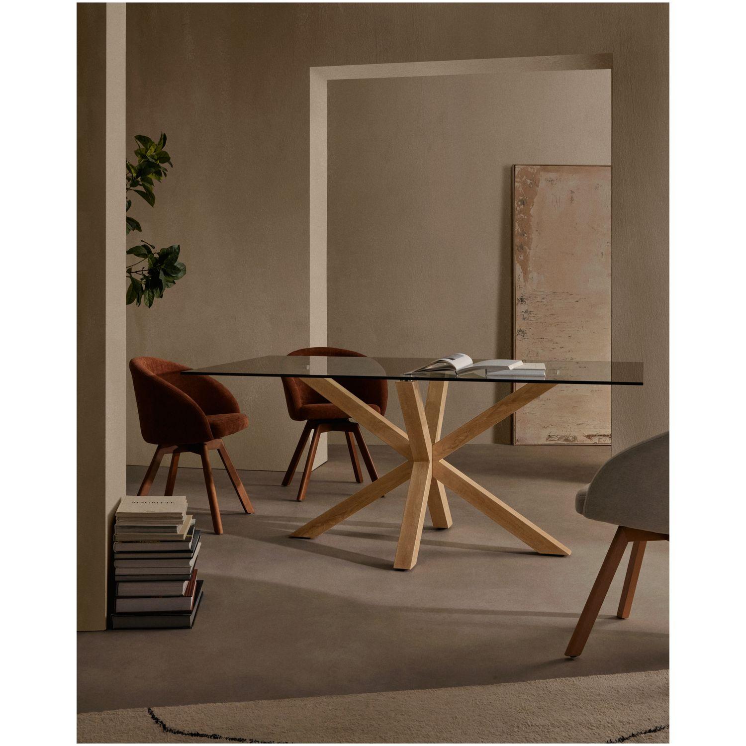 Argo Tisch aus Glas und Stahlbeine in Holzoptik 180 x 100 cm