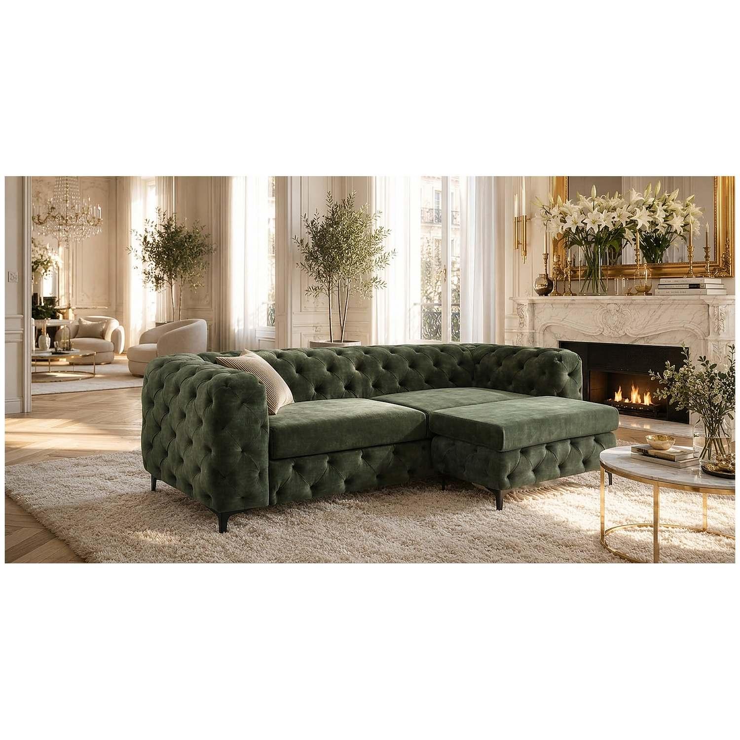 Chesterfield Polsterhocker Pomp Velvet Stoff dunkelgrün 95x62