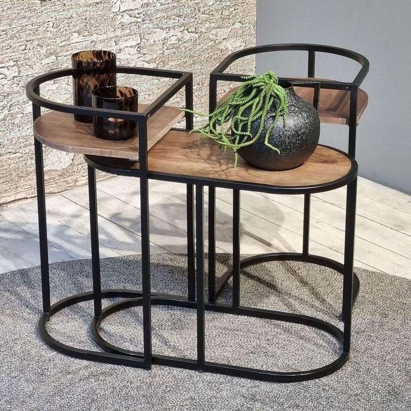 Beistelltisch Blumensäule Mangoholz Metall (3er-Set)