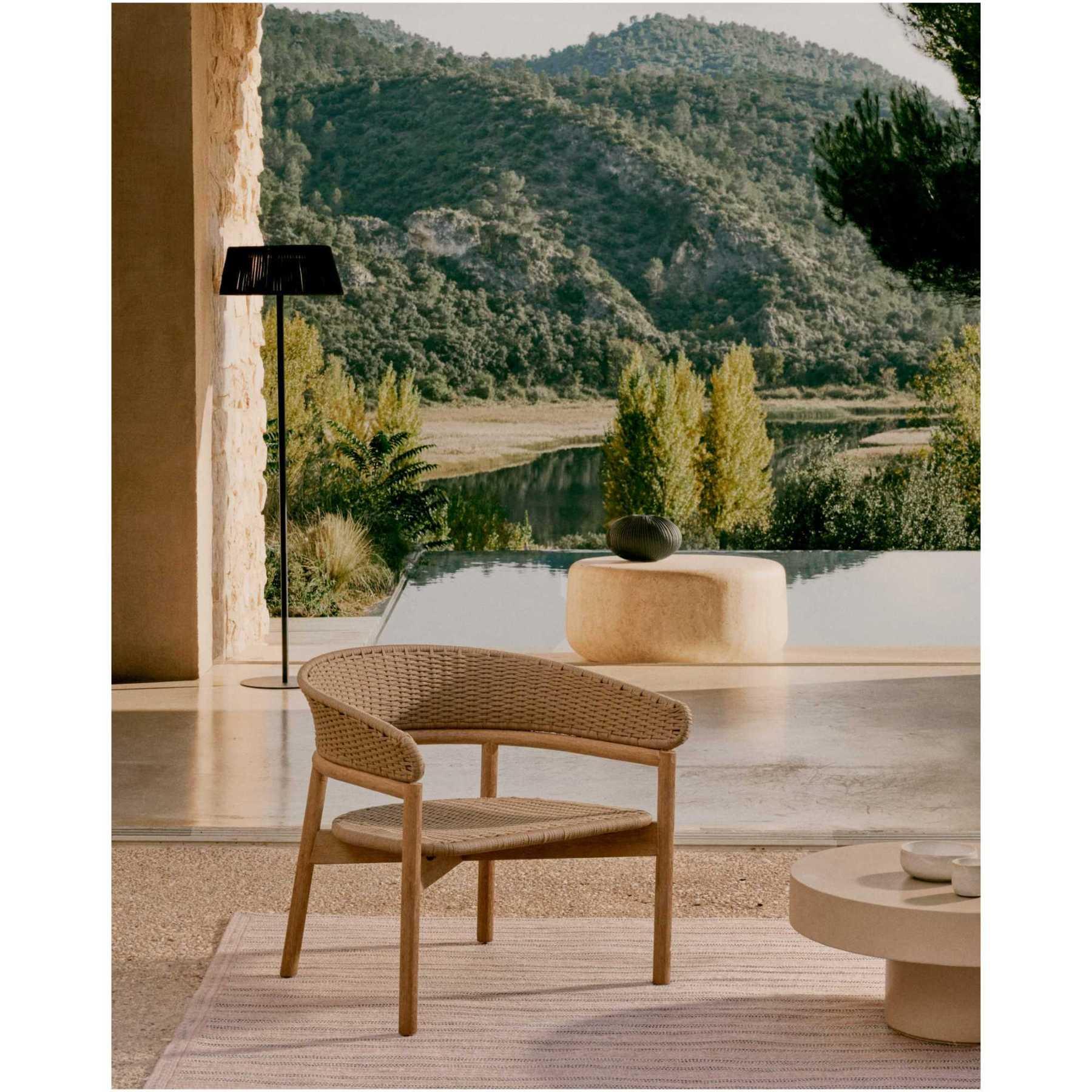 Gartensessel mit Armlehne Arinella Akazienholz massiv natur Seil beige