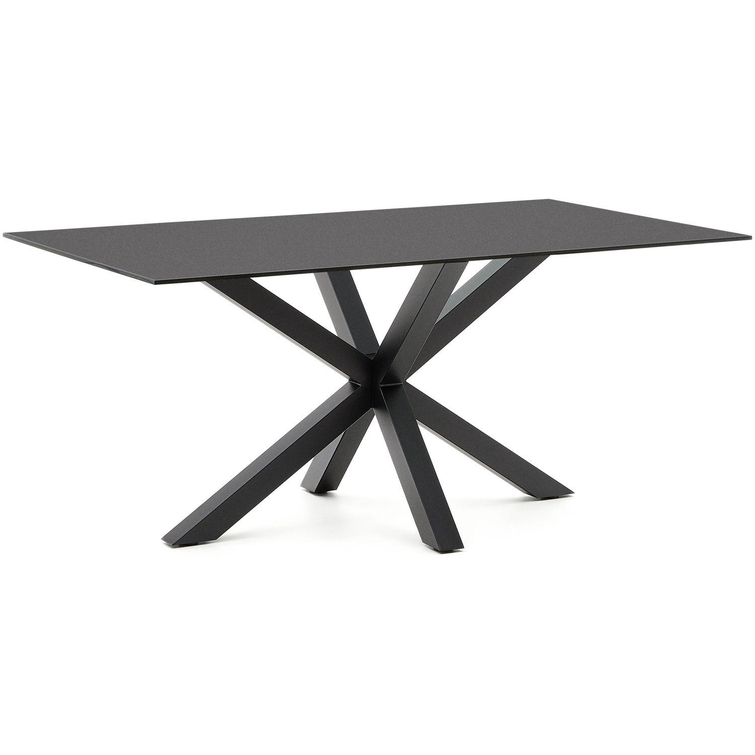 Argo runder Tisch aus schwarzem Glas mit schwarzen Stahlbeinen 160 x 90 cm