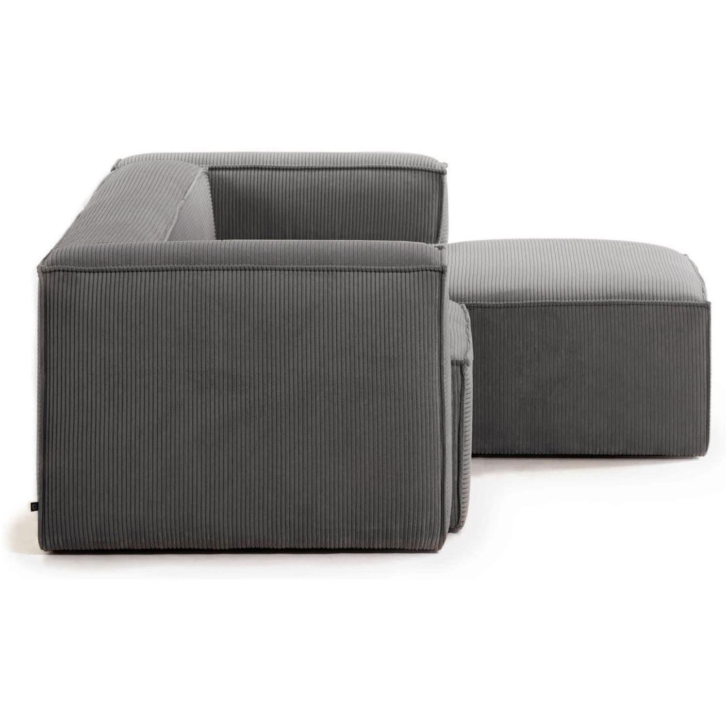 2-Sitzer-Ecksofa Blok mit dickem grauen Cord und Chaiselongue rechts 240x174 FSC Mix Credit