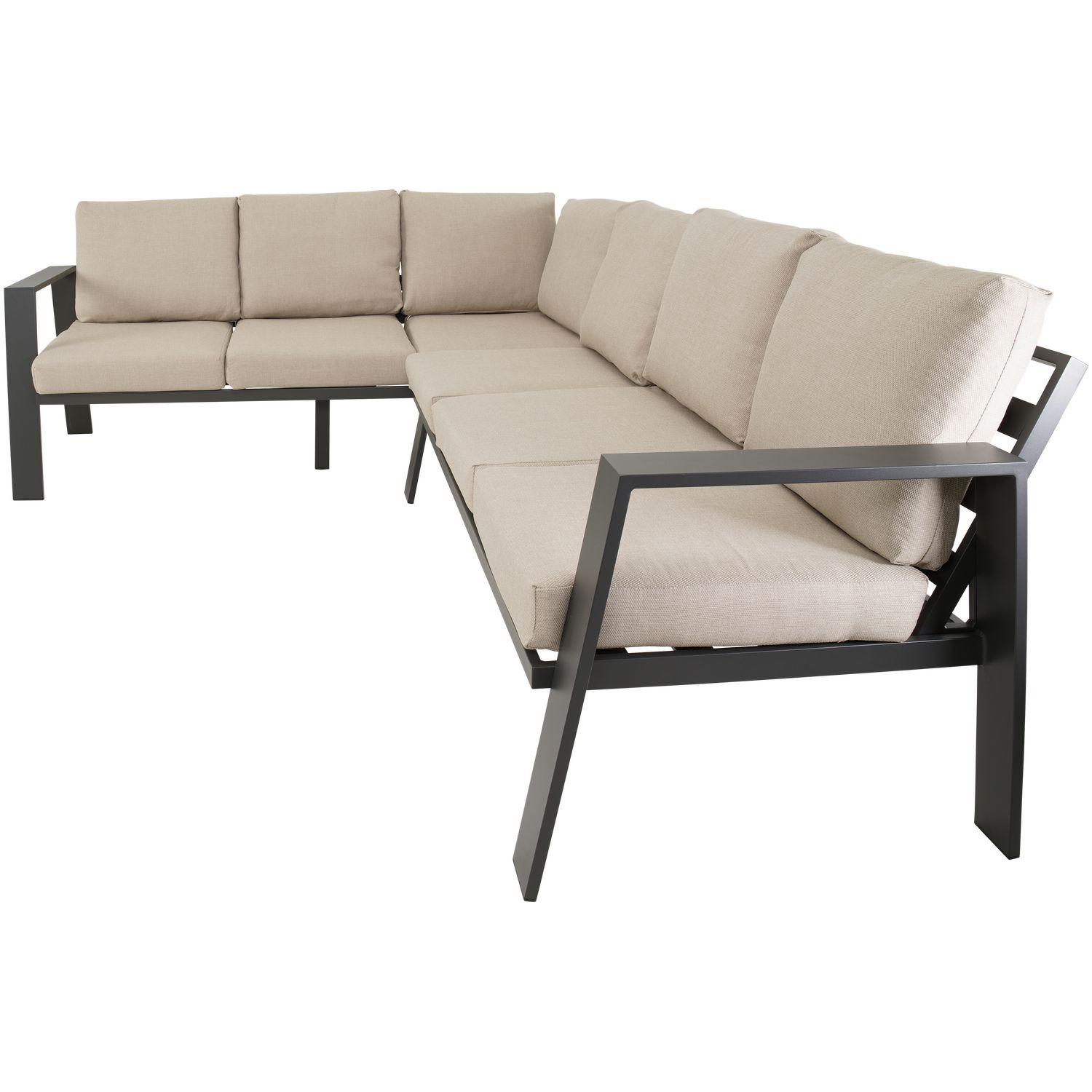 Garten Essgruppe Sofa Esther Aluminium anthrazit Stoff beige 276x213
