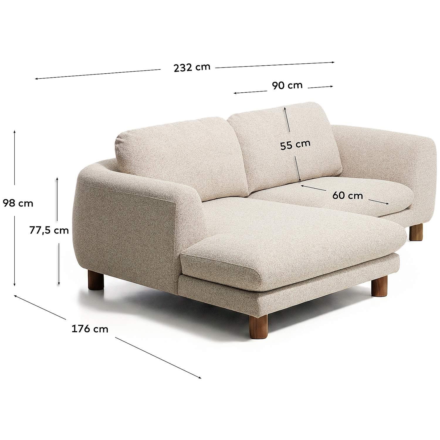 3-Sitzer Sofa Vera mit Chaiselongue links in Beige mit Beinen aus massivem Eschenholz mit Nussbaum-Finish 232x176 FSC Mix Credit