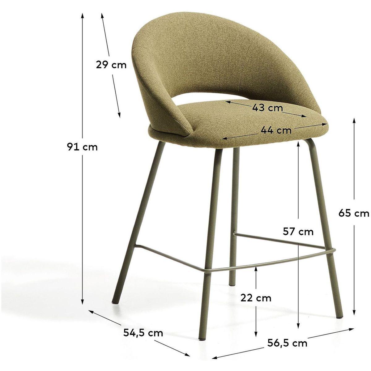 Barhocker Bonali mit grüner Chenille und grünen Metallbeinen FSC Mix Credit 65 cm