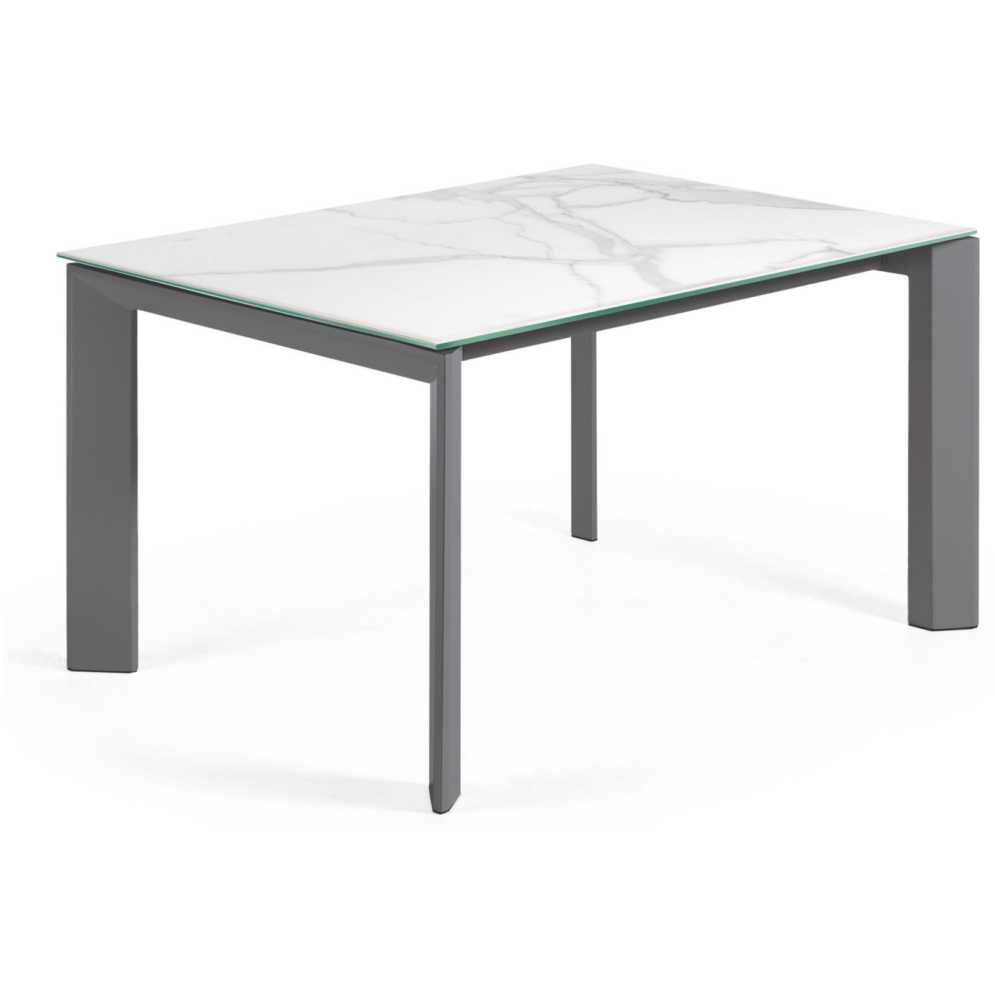 Ausziehtisch Axis  140-200x90 Keramikglas Kalos Weiss Stahlbeine dunkelgrau