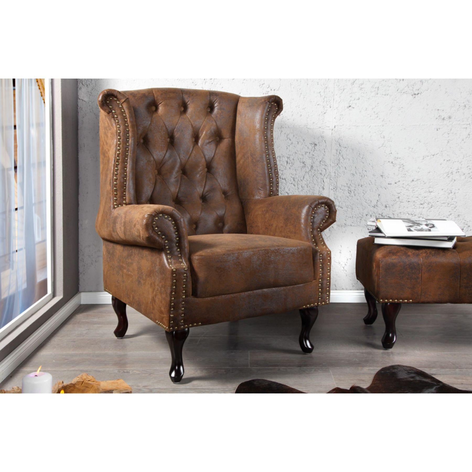 Chesterfield Ohrensessel braun Vintage Braun