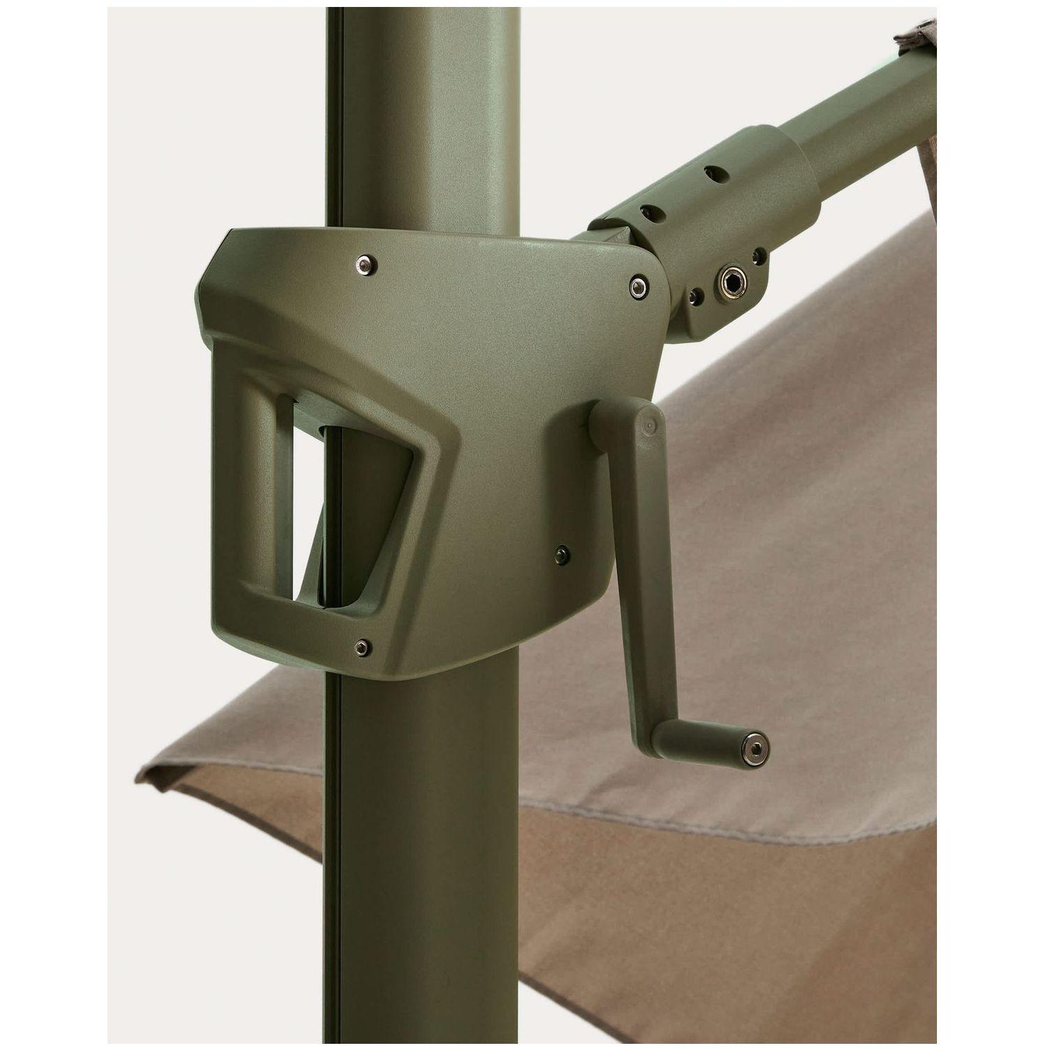 Exzentrischer Sonnenschirm Noli in Beige mit grünem Aluminiumgestell 300x420