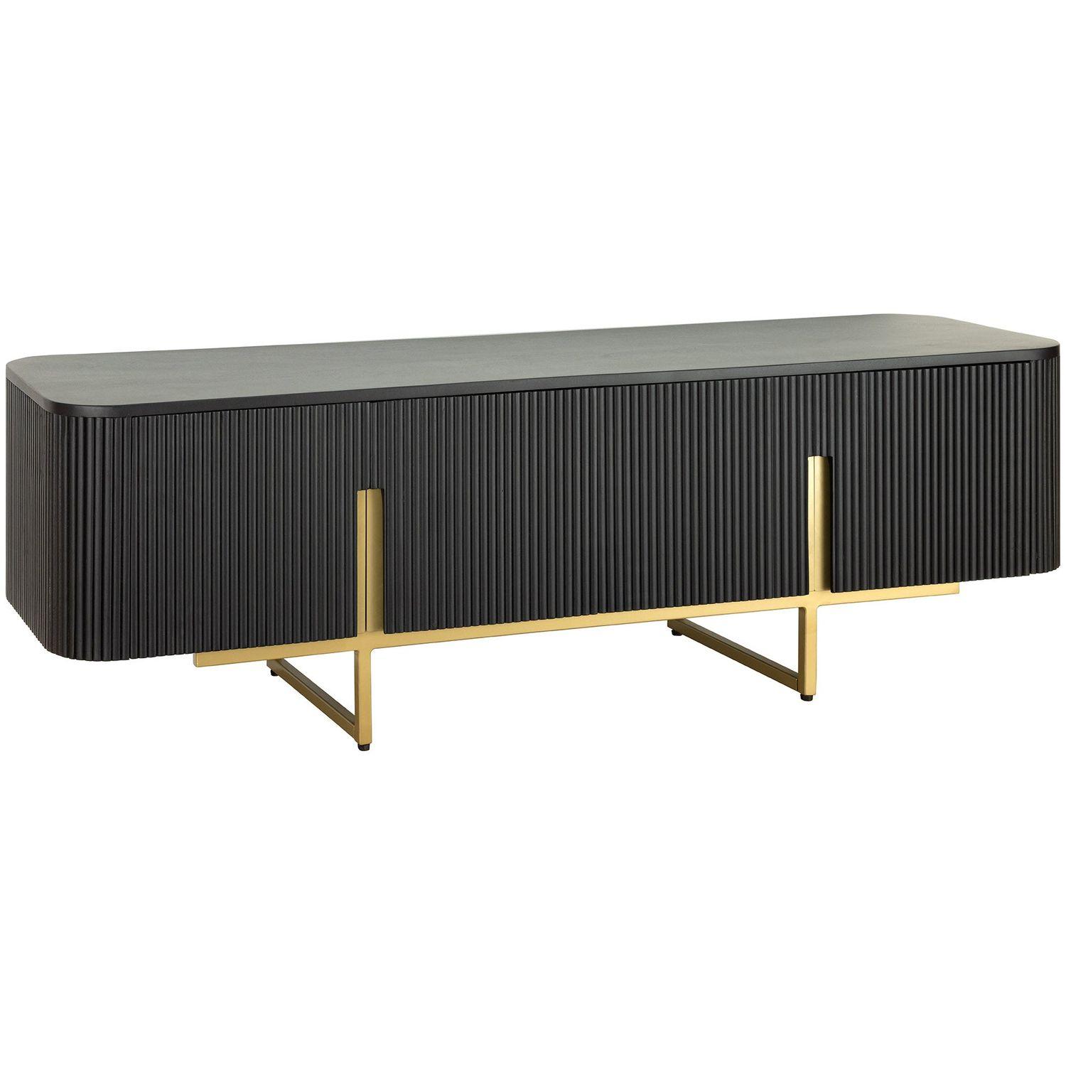 TV Board Lowboard abgerundet Cazeno Gold Mangoholz schwarz 160