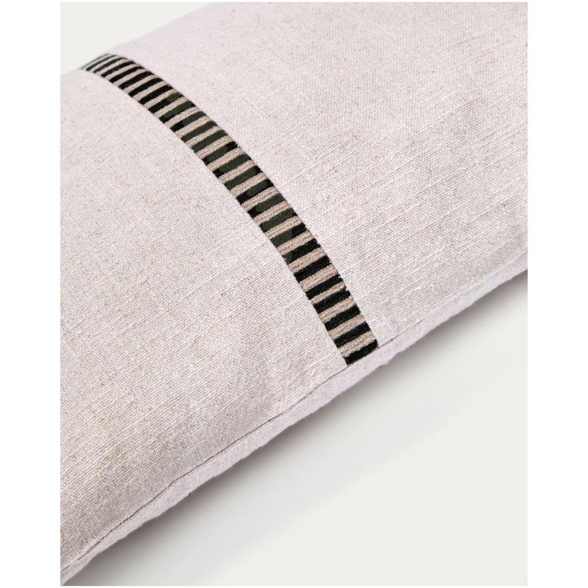Kissenbezug Ardit Leinen Baumwolle beige gestickte Kontraststreifen grün 30x50