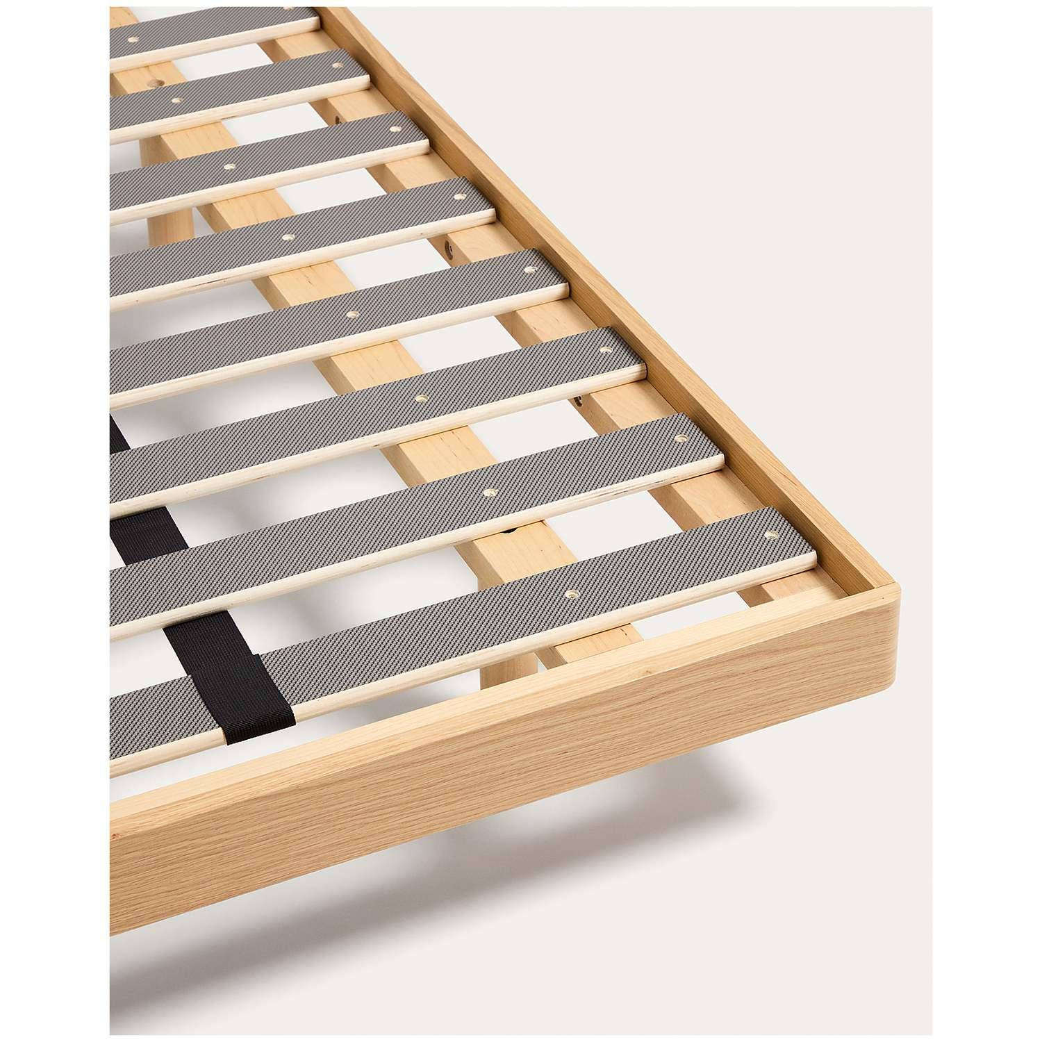 Bett Norlen aus Eichenfurnier mit naturfarbenem Finish und LED-Licht für Matratzen 180x200 FSC Mix Credit