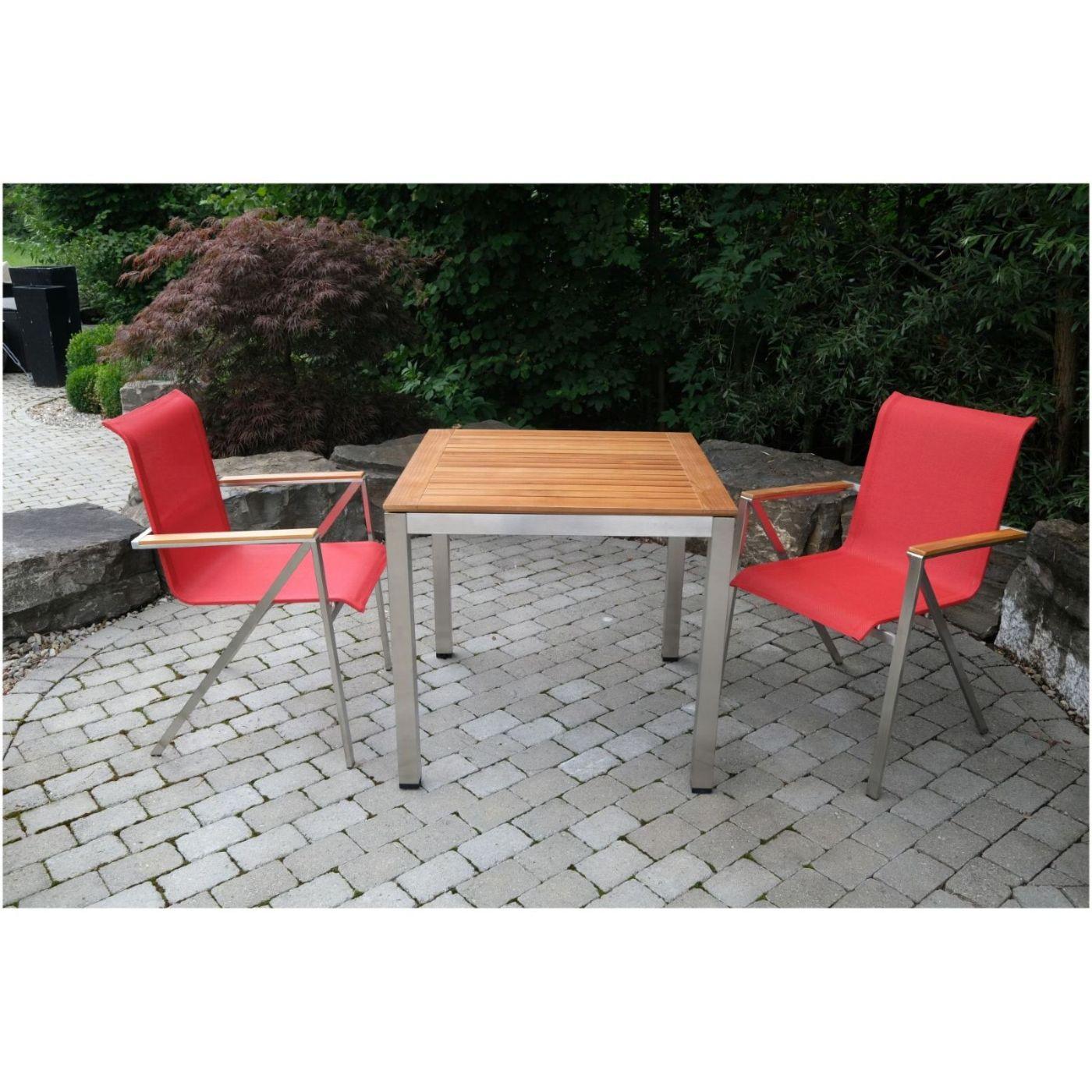 Edelstahl Gartenstuhl Armlehne Teak Textilene bordeaux (stapelbar)