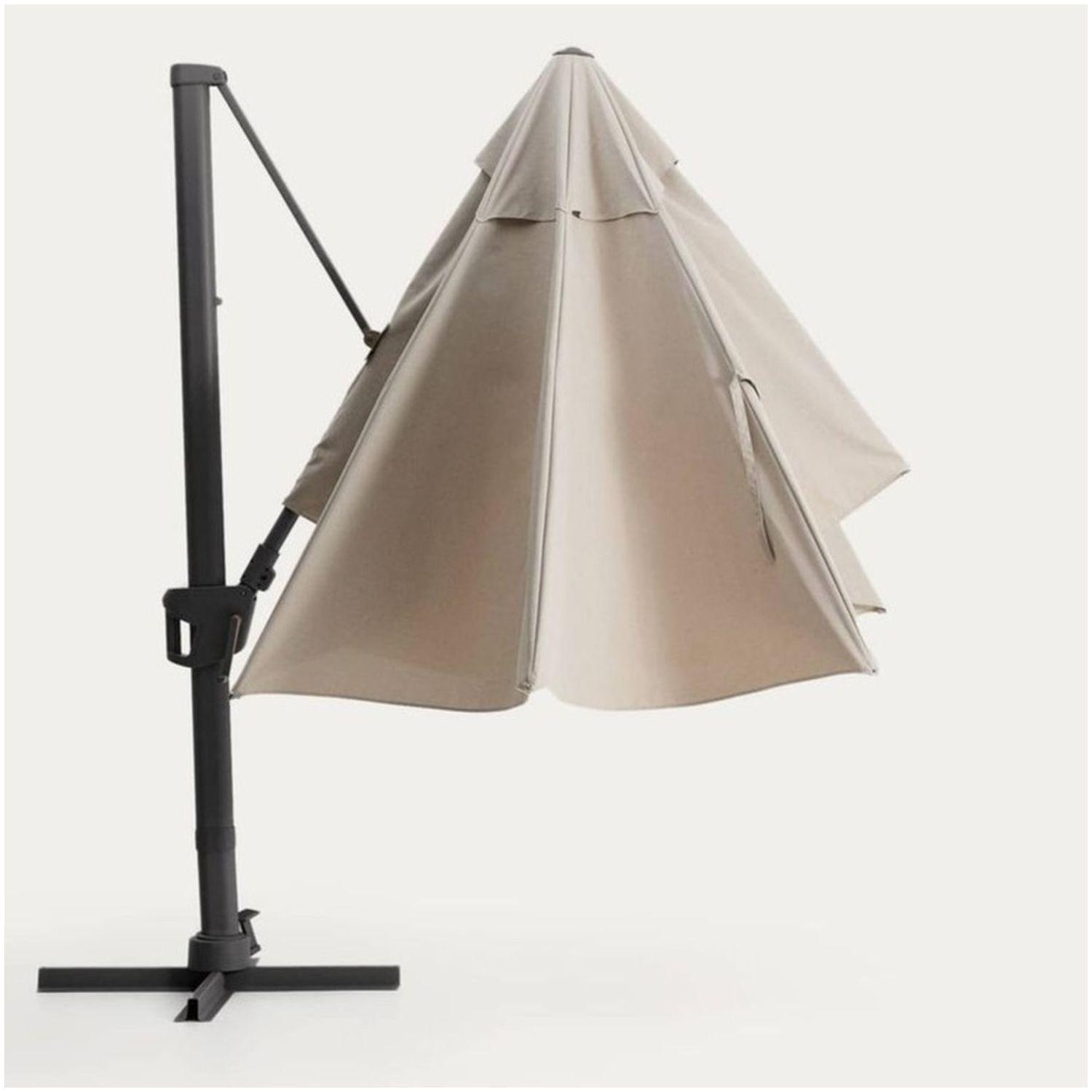 Exzentrischer Sonnenschirm Noli in Beige mit graphitgrauem Aluminiumgestell 300x420