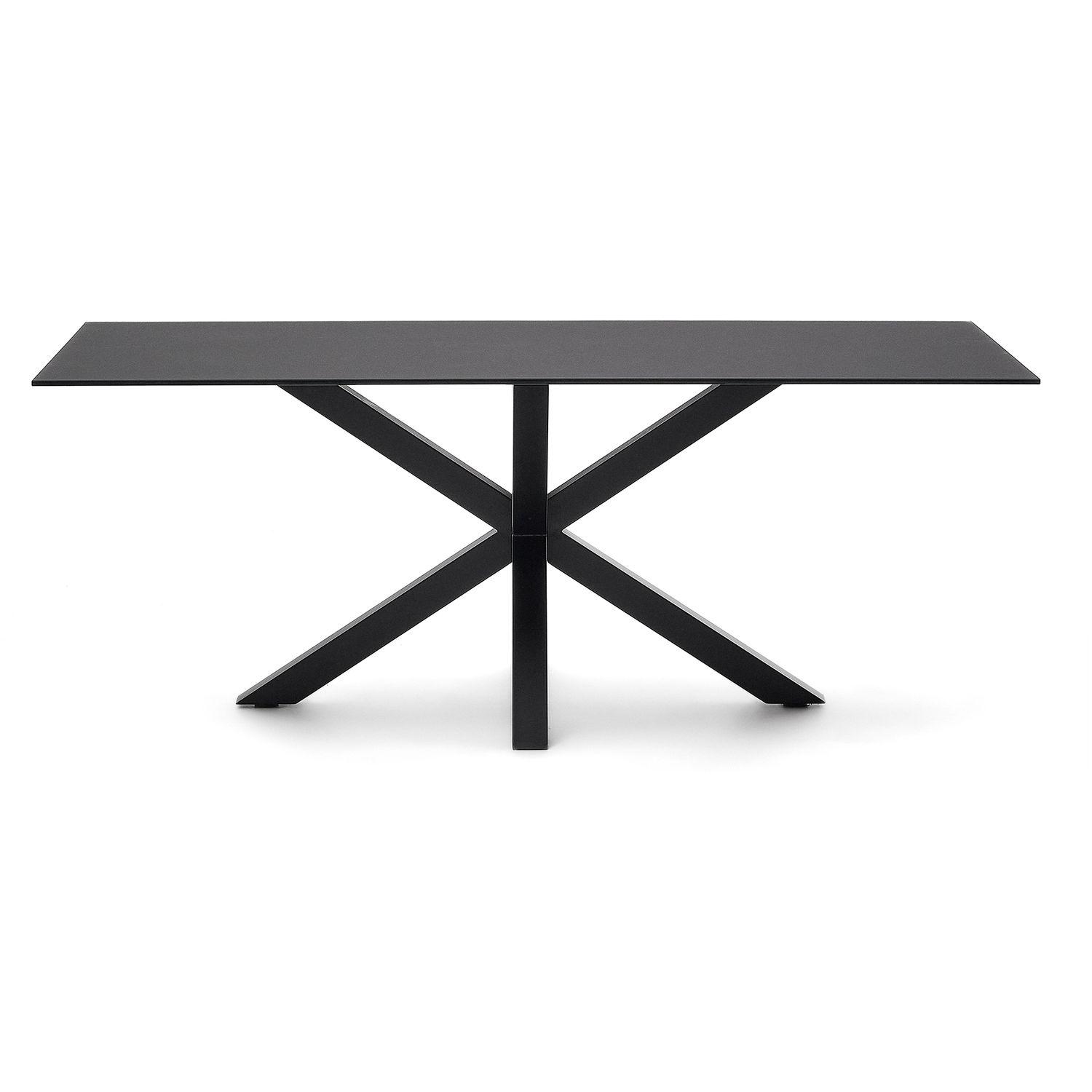Argo Tisch aus schwarzem Glas und schwarzen Stahlbeinen 200 x 100 cm