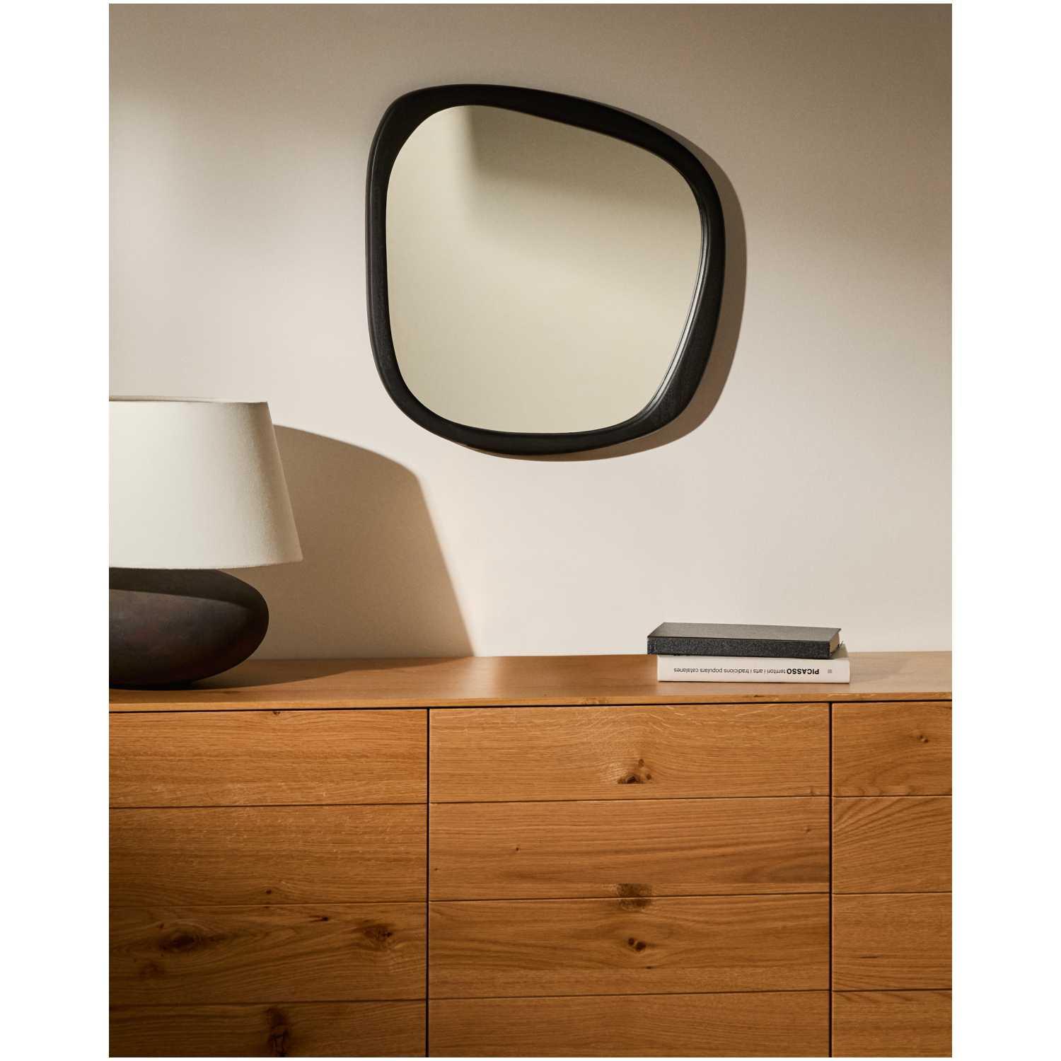 Wandspiegel Alura organisch Teakholz schwarz 45.5x47 FSC 100%