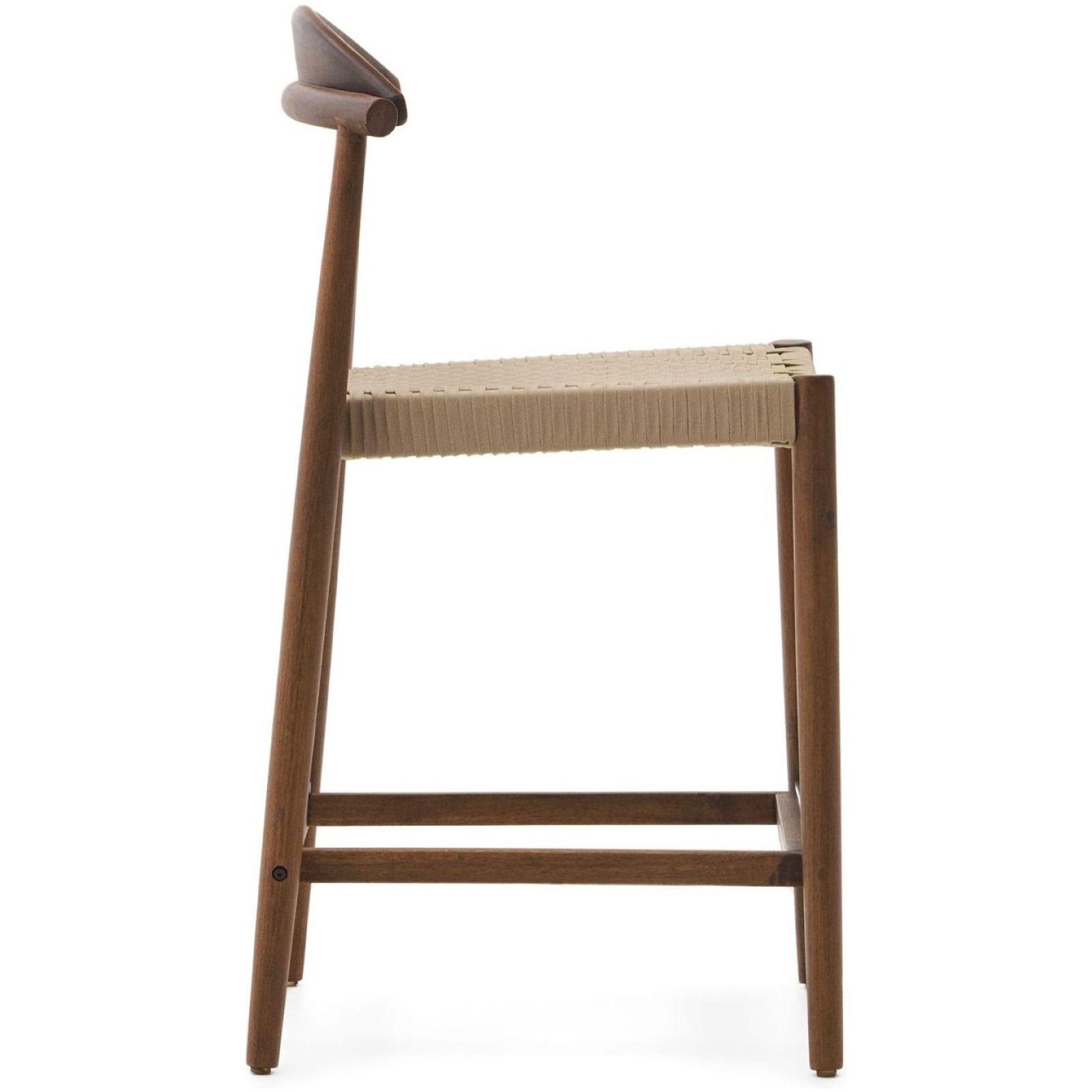 Barhocker aus Holz Nina Akazie Nussbaumfarbig Seil beige Sitzhöhe 62cm