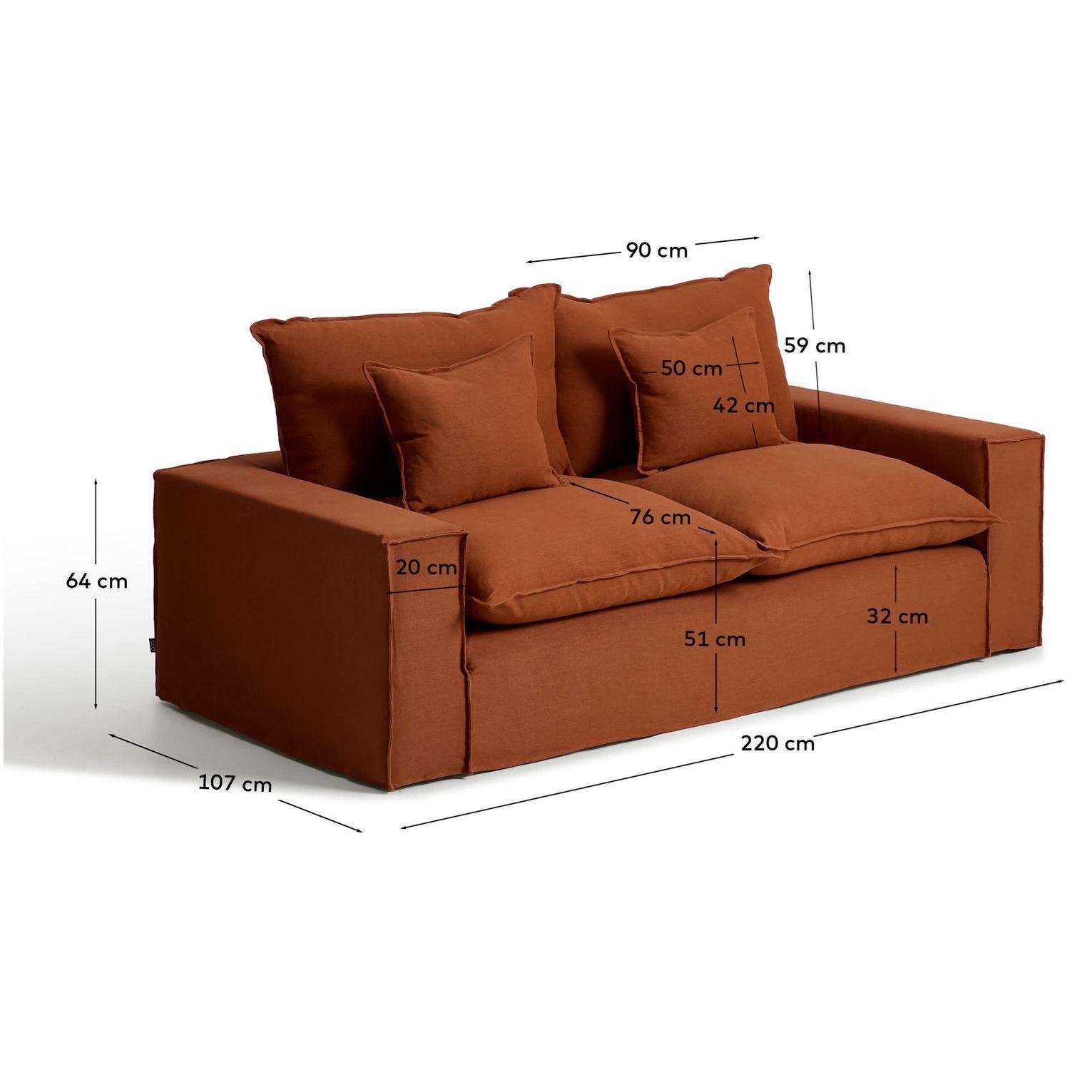 2-Sitzer-Sofa Anarela mit abnehmbarem Bezug aus Leinen in Terrakotta 220 cm FSC Mix Cred