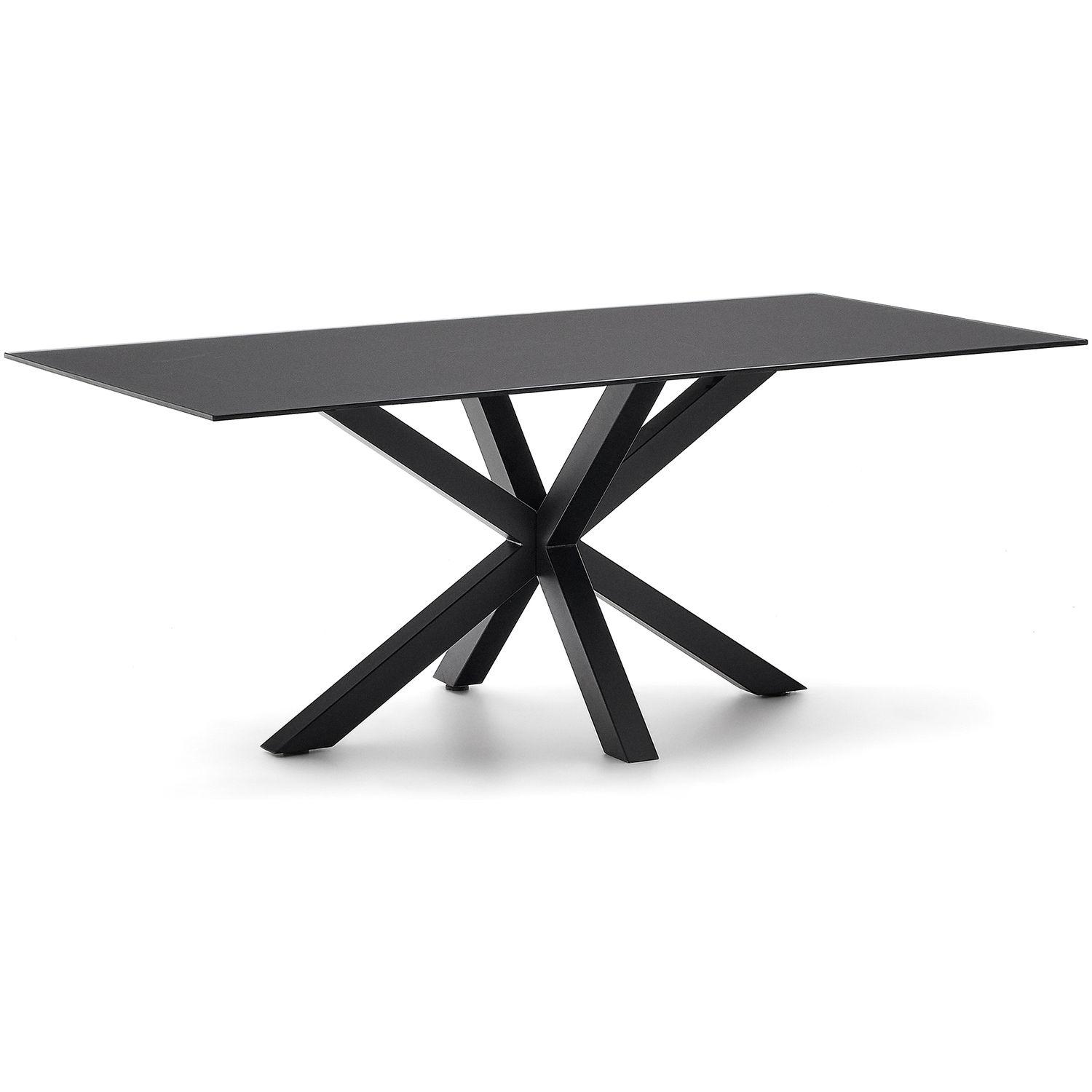 Argo Tisch aus schwarzem Glas und schwarzen Stahlbeinen 200 x 100 cm