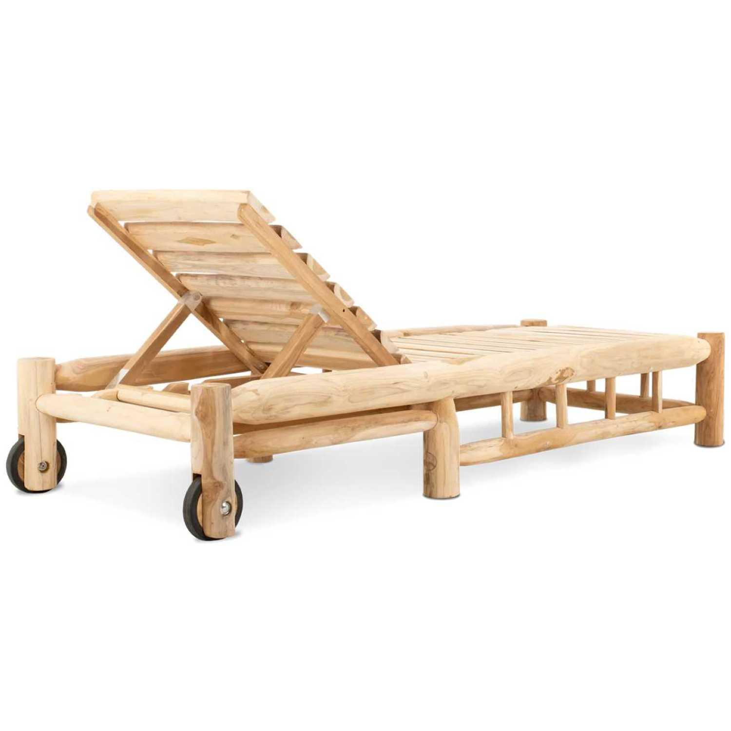 Liegestuhl Sonnenliege Massivholz Teak Woody Baumstamm (mit Rollen)