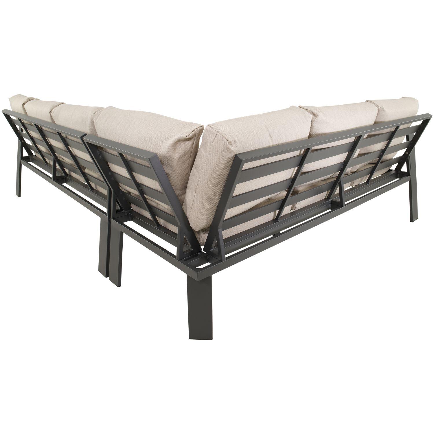 Garten Essgruppe Sofa Esther Aluminium anthrazit Stoff beige 276x213
