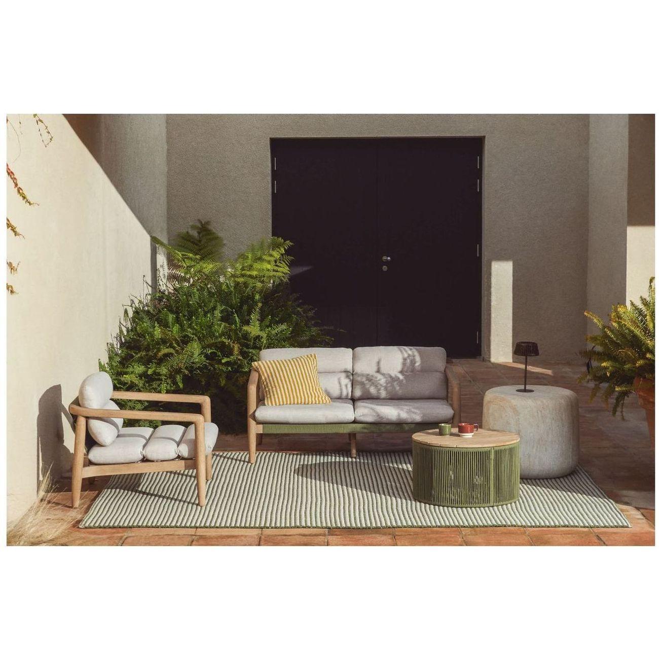 Gartensofa 3-Sitzer Menfi aus massivem Akazienholz und grünem Seil 136