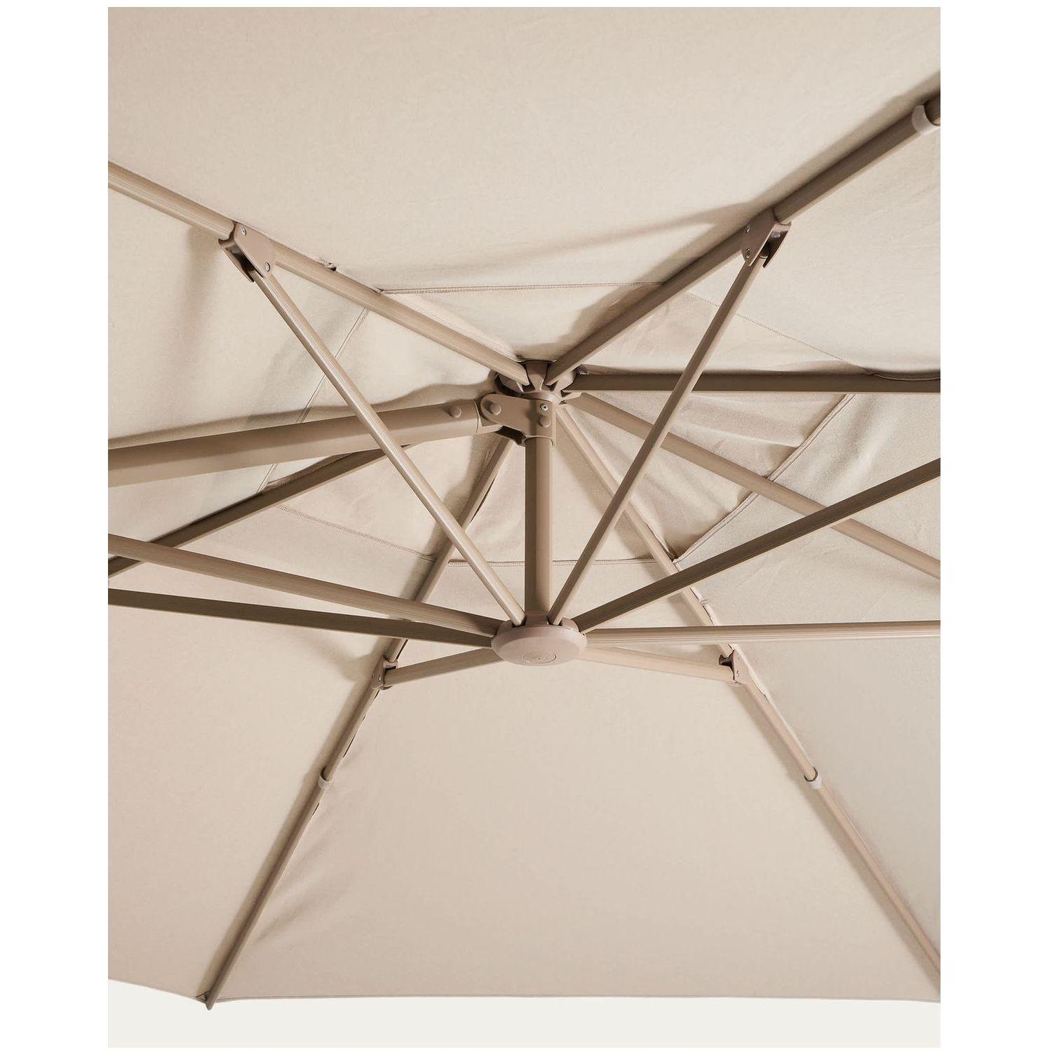 Exzentrischer Sonnenschirm Noli in Beige mit taupefarbenem Aluminiumgestell 300x420
