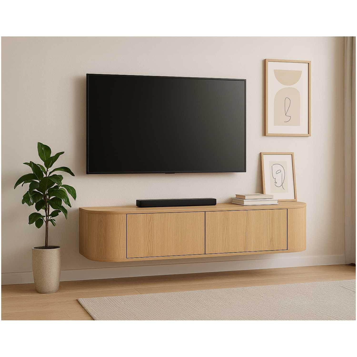 Wand TV Möbel abgerundet Onero Eichenholzfurnier natur 140