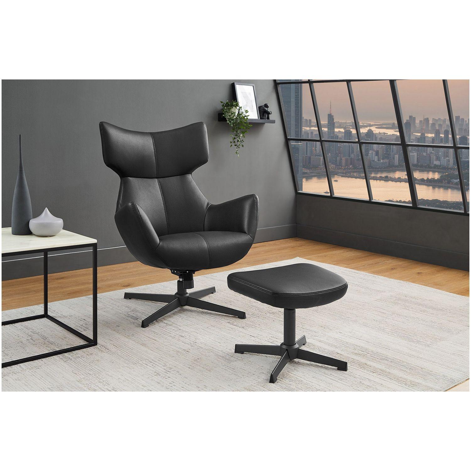 Relaxsessel drehbar Vana Kunstleder Metall schwarz