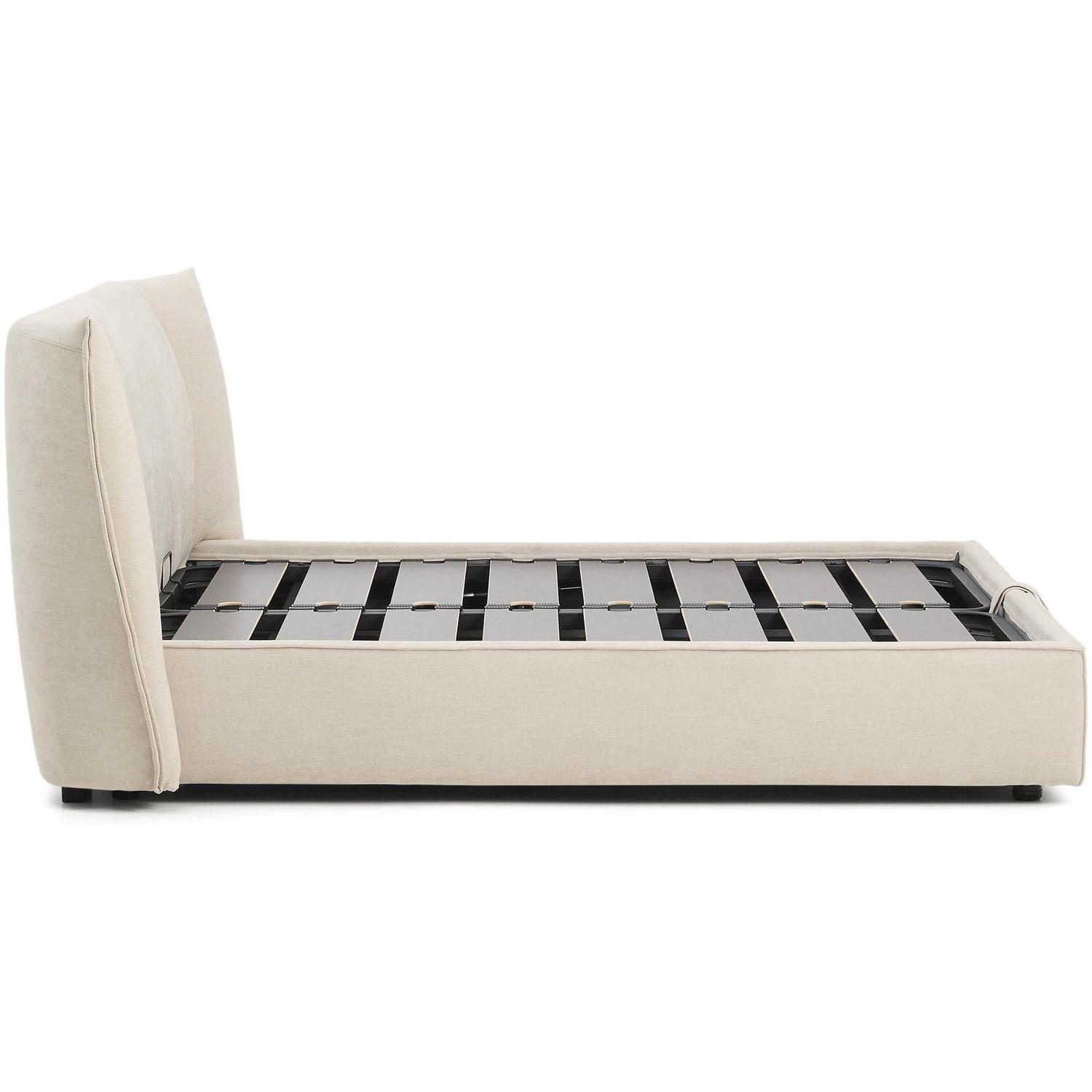 Abziehbares Polsterbett Arvian Chenille Stoff beige mit Klappbettkasten - Grösse: 160x200