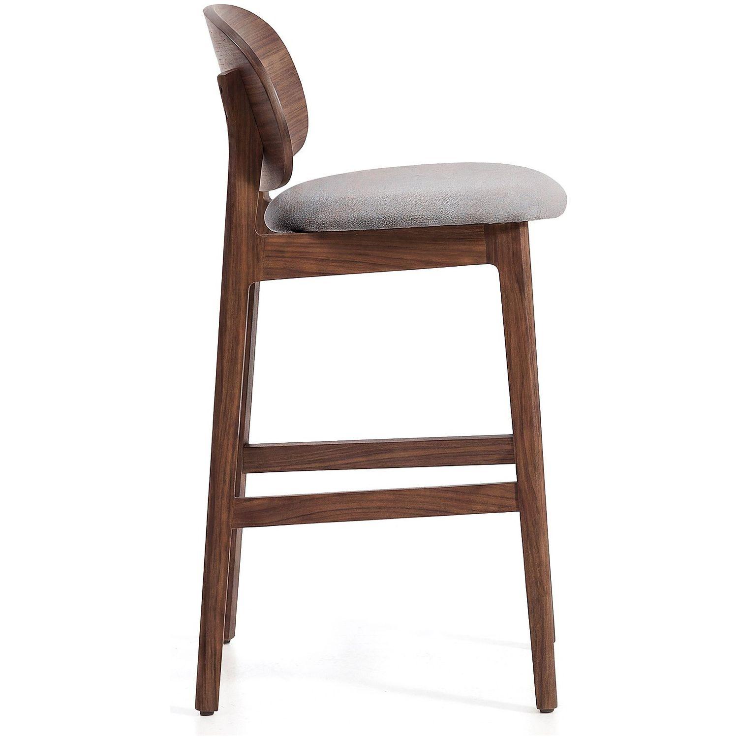 Barhocker Ludara aus Eichenfurnier mit Nussbaumfinish und brauner Chenille 65 cm