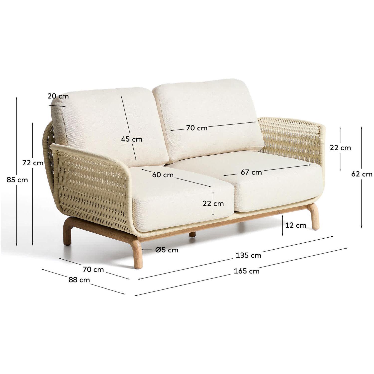 Gartensofa 2-Sitzer Alipa Akazienholz massiv Seil ecru 165