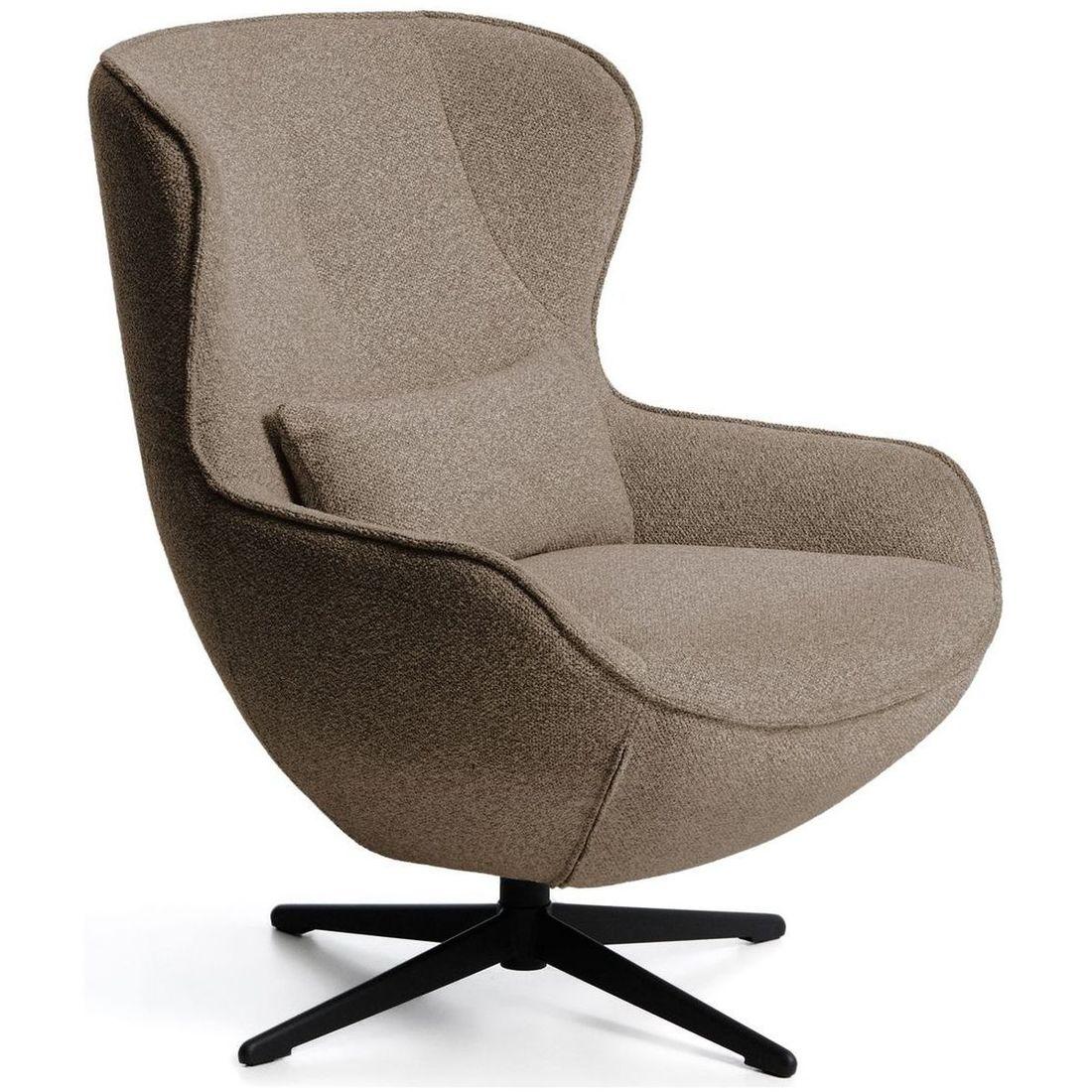 Drehsessel Sorile mit brauner Chenille und schwarz lackiertem Stahl FSC 100%