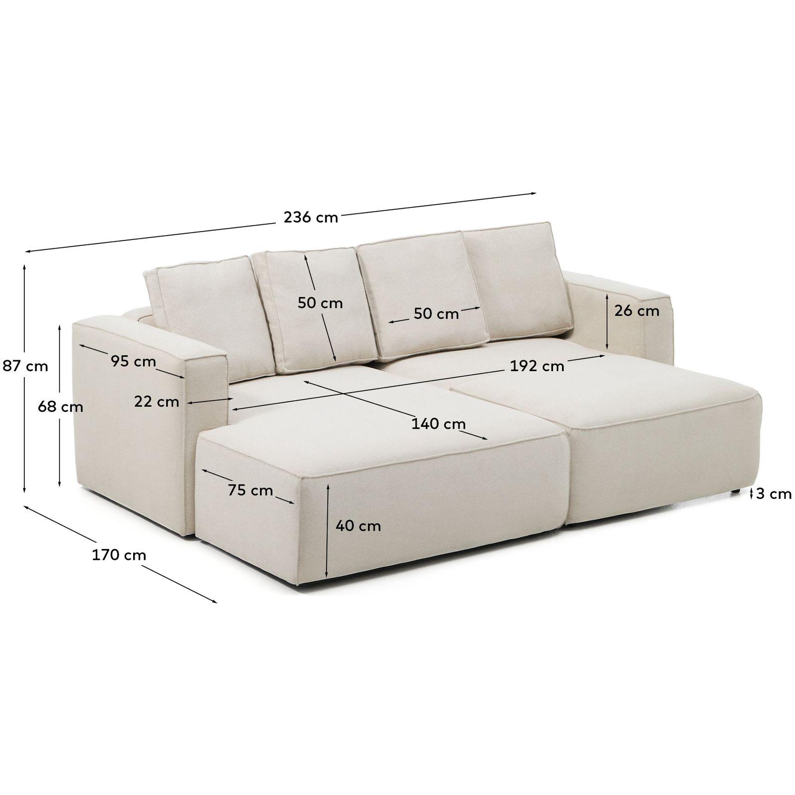 3-Sitzer Ecksofa Bettsofa Marela mit Chaiselongue links in beiger Chenille 236 cm FSC Mix Credit