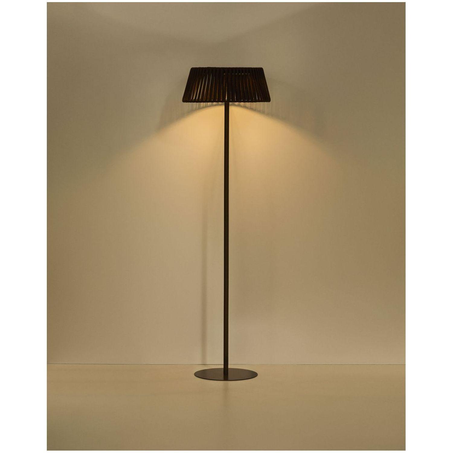 Outdoor-Solar-Stehlampe Aldet aus flachem Seil mit braunem Metallfuss 46x46