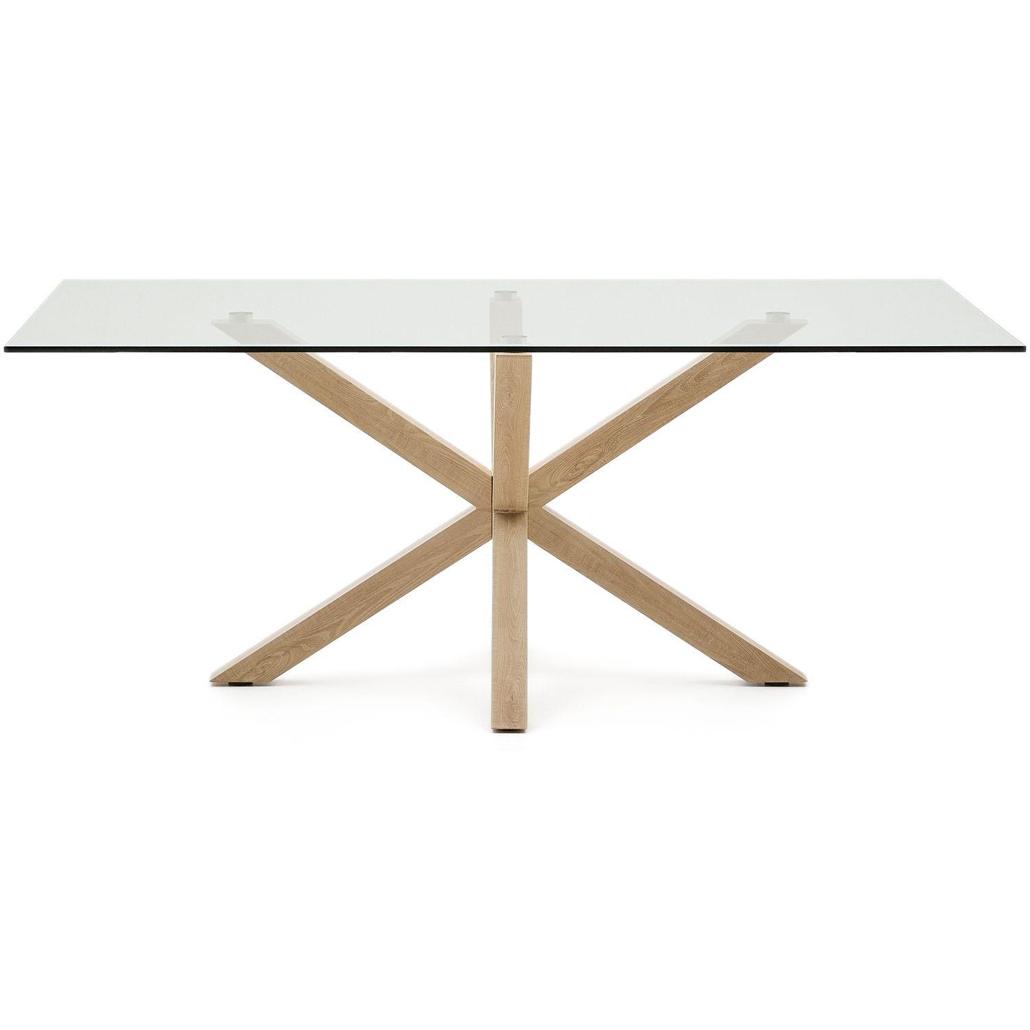 Argo Tisch aus Glas und Stahlbeine in Holzoptik 200 x 100 cm