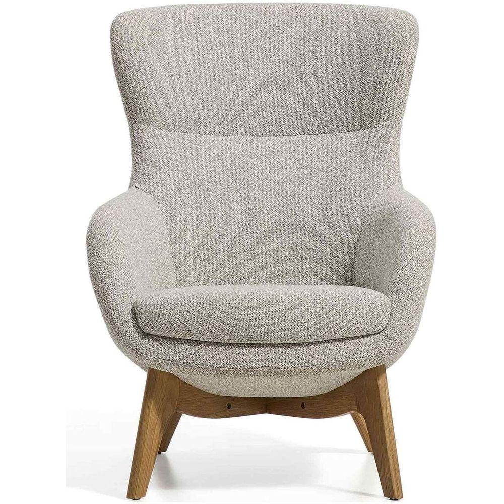 Ohrensessel Adiran dicker Chenille Beige Beinen Eichenholz massiv natur