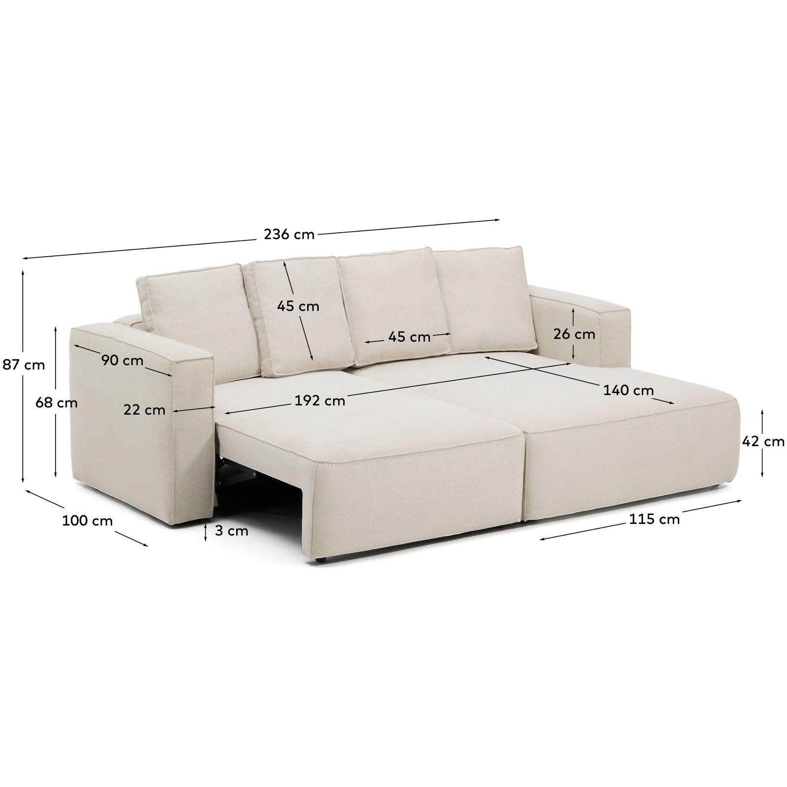 3-Sitzer Ecksofa Bettsofa Marela mit Chaiselongue rechts in beiger Chenille 236 cm FSC Mix Credit