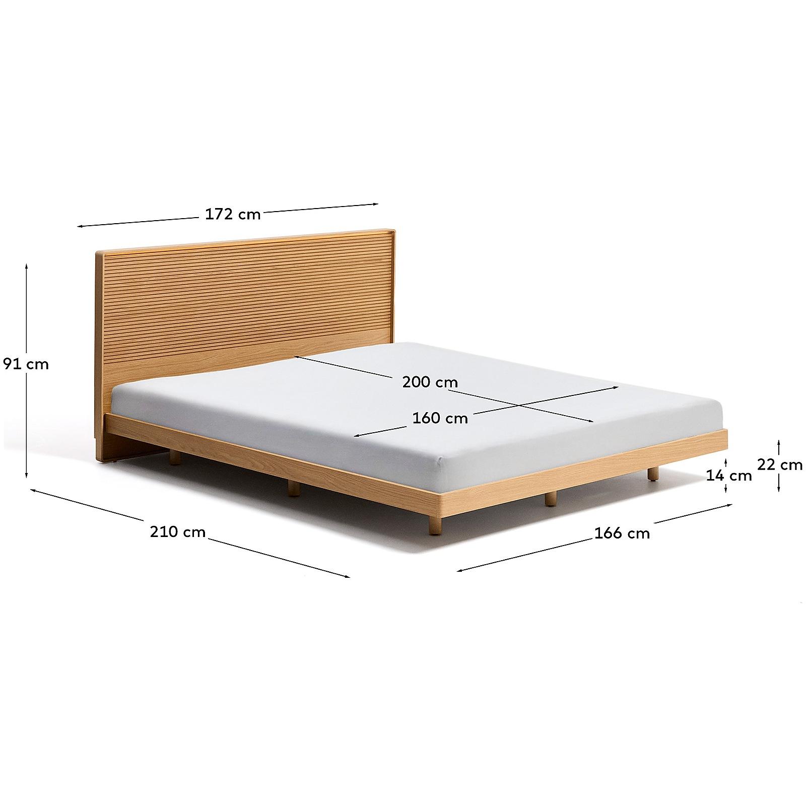 Bett Norlen aus Eichenfurnier mit naturfarbenem Finish und LED-Licht für Matratzen 160x200 FSC Mix Credit