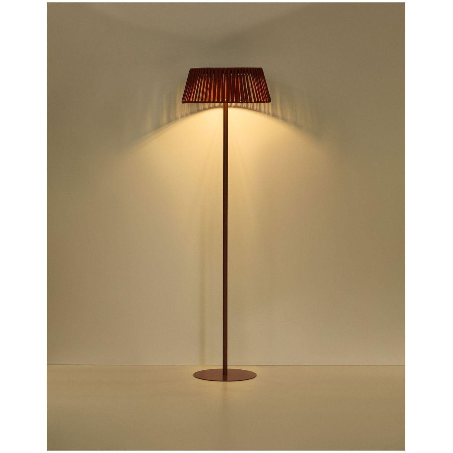 Outdoor-Solar-Stehlampe Aldet aus flachem Seil mit terrakottafarbenem Metallfuss 46x46