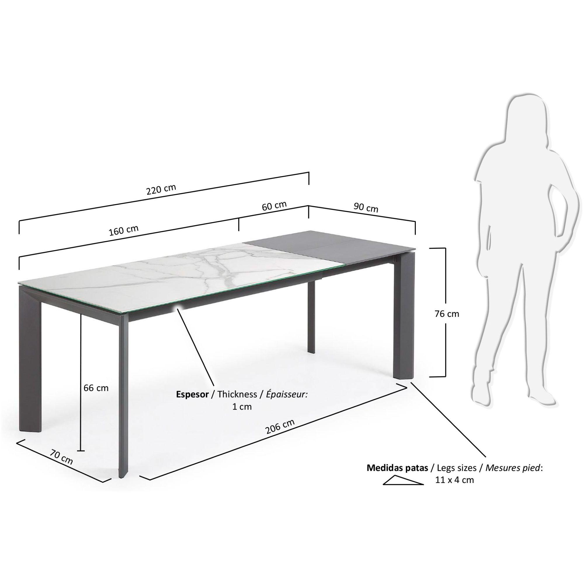 Ausziehtisch Axis 160-200x90 Keramikglas Kalos Weiss Stahlbeine dunkelgrau