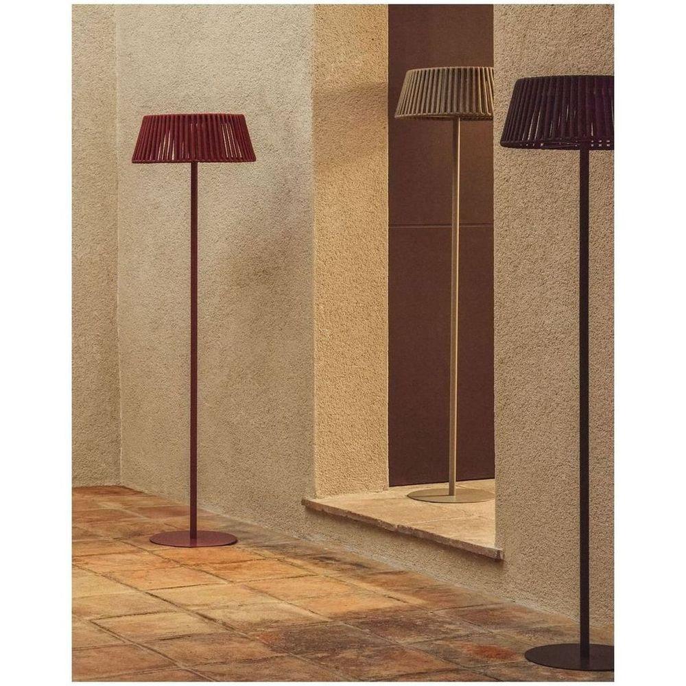 Outdoor-Solar-Stehlampe Aldet aus flachem Seil mit beigem Metallfuss 46x46