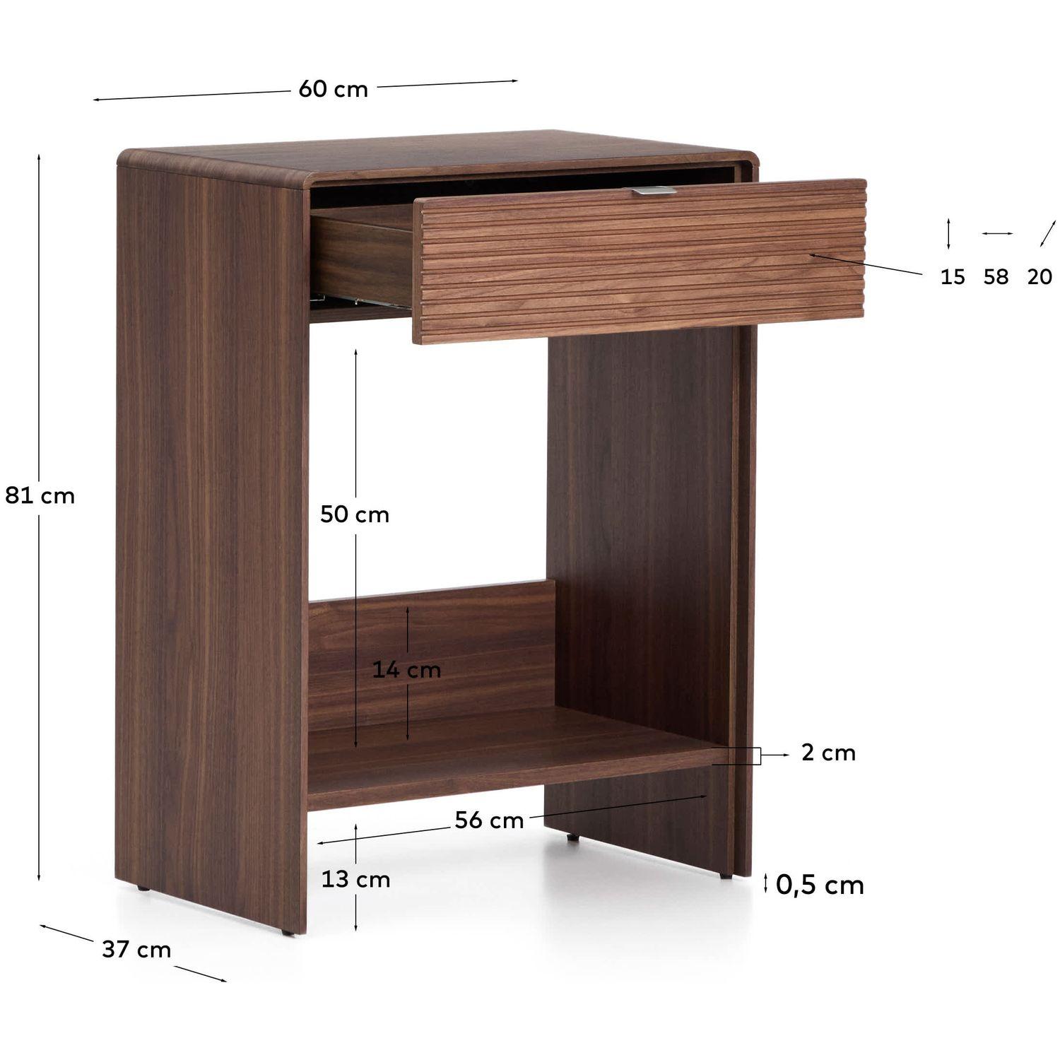 Konsolentisch Norlen mit Schublade und Regalboden in Nussbaumfurnier FSC Mix Credit 60x81