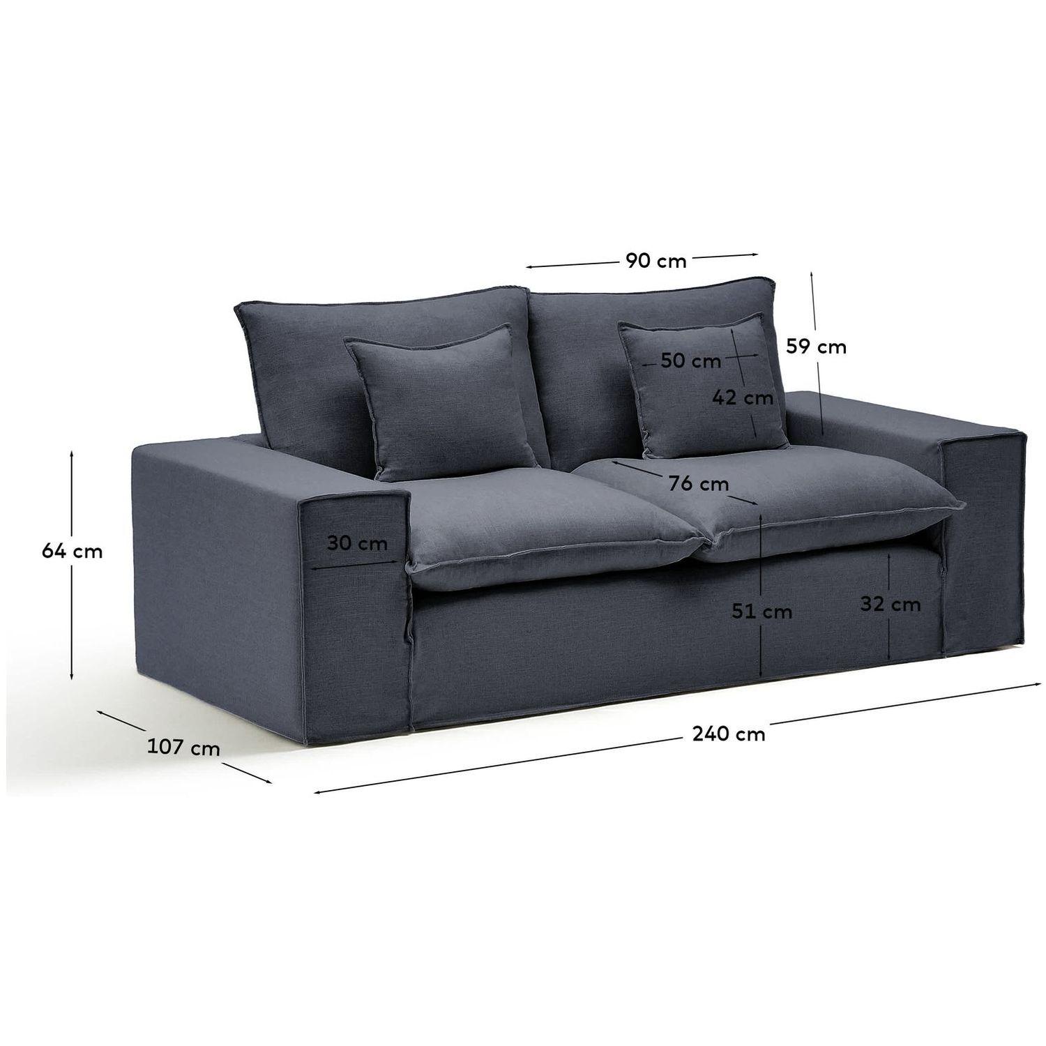 2-Sitzer-Sofa Anarela mit abnehmbarem Bezug aus Leinen und Viskose in Dunkelgrau 240 cm